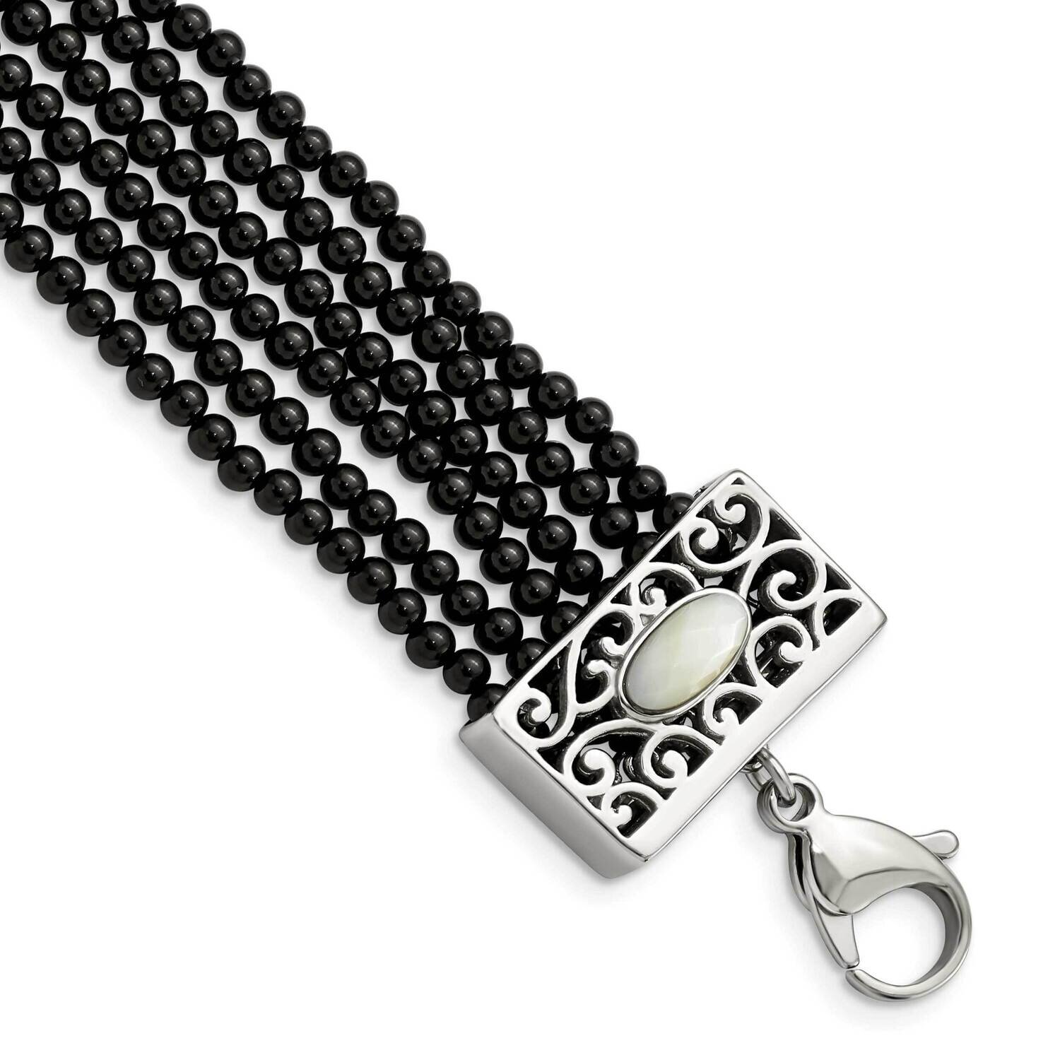 MOP Black Onyx 1.50 Inch Extension Bracelet Stainless Steel Polished SRB1388-7.5 by Chisel, MPN: SR…