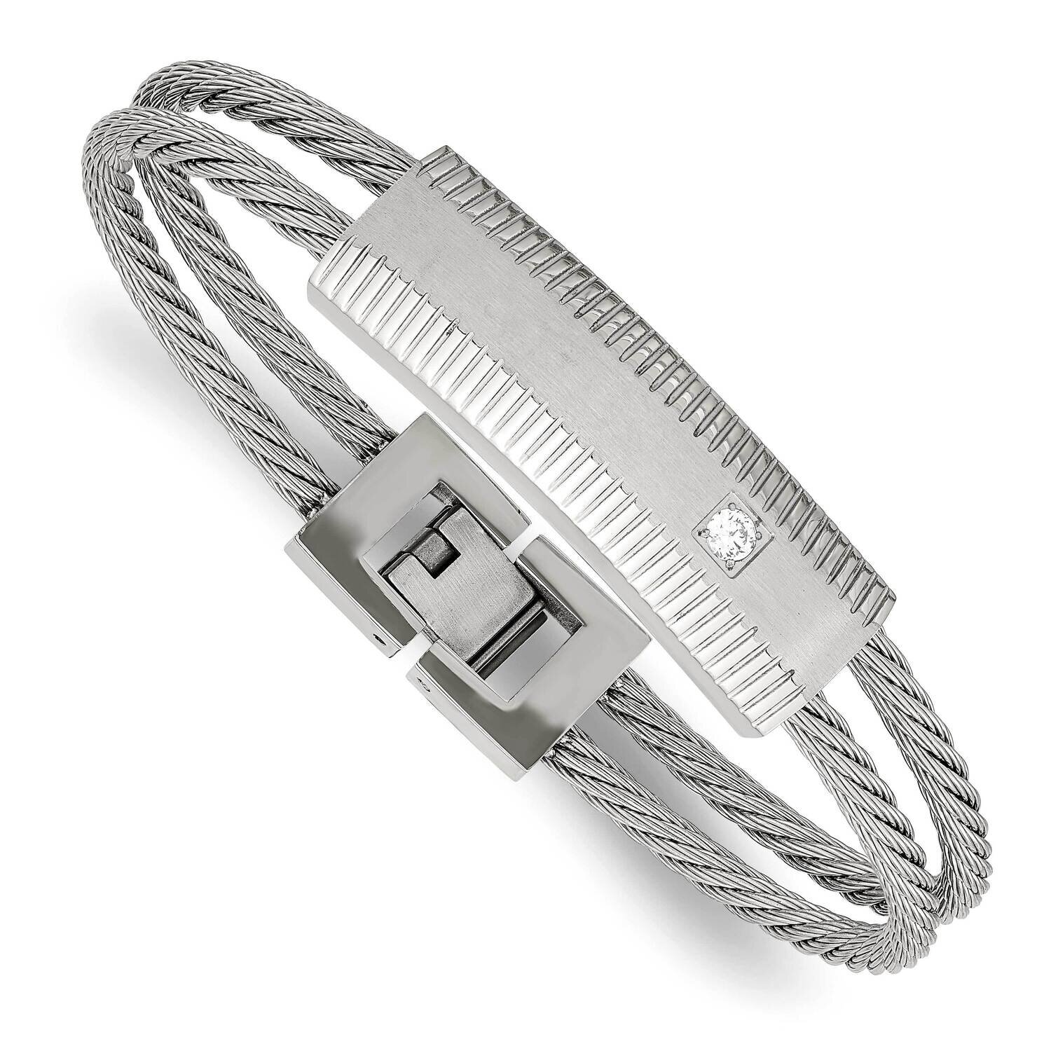 Brushed CZ Stone Stone Wire Bracelet Stainless Steel Polished SRB1397-7 by Chisel, MPN: SRB1397-7, …