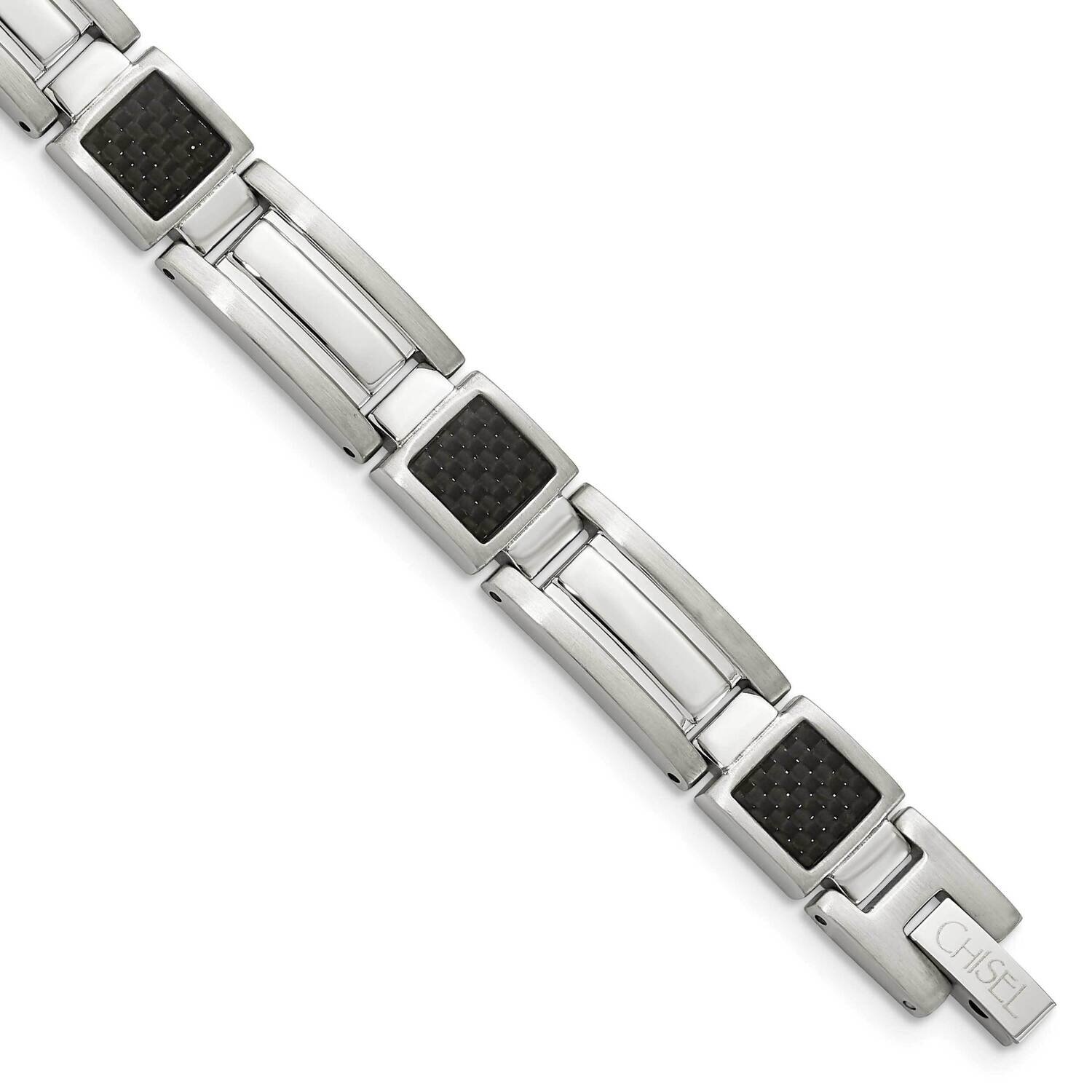 Black Carbon Fiber Inlay 8.75 Inch Bracelet Stainless Steel Polished SRB140-8.75