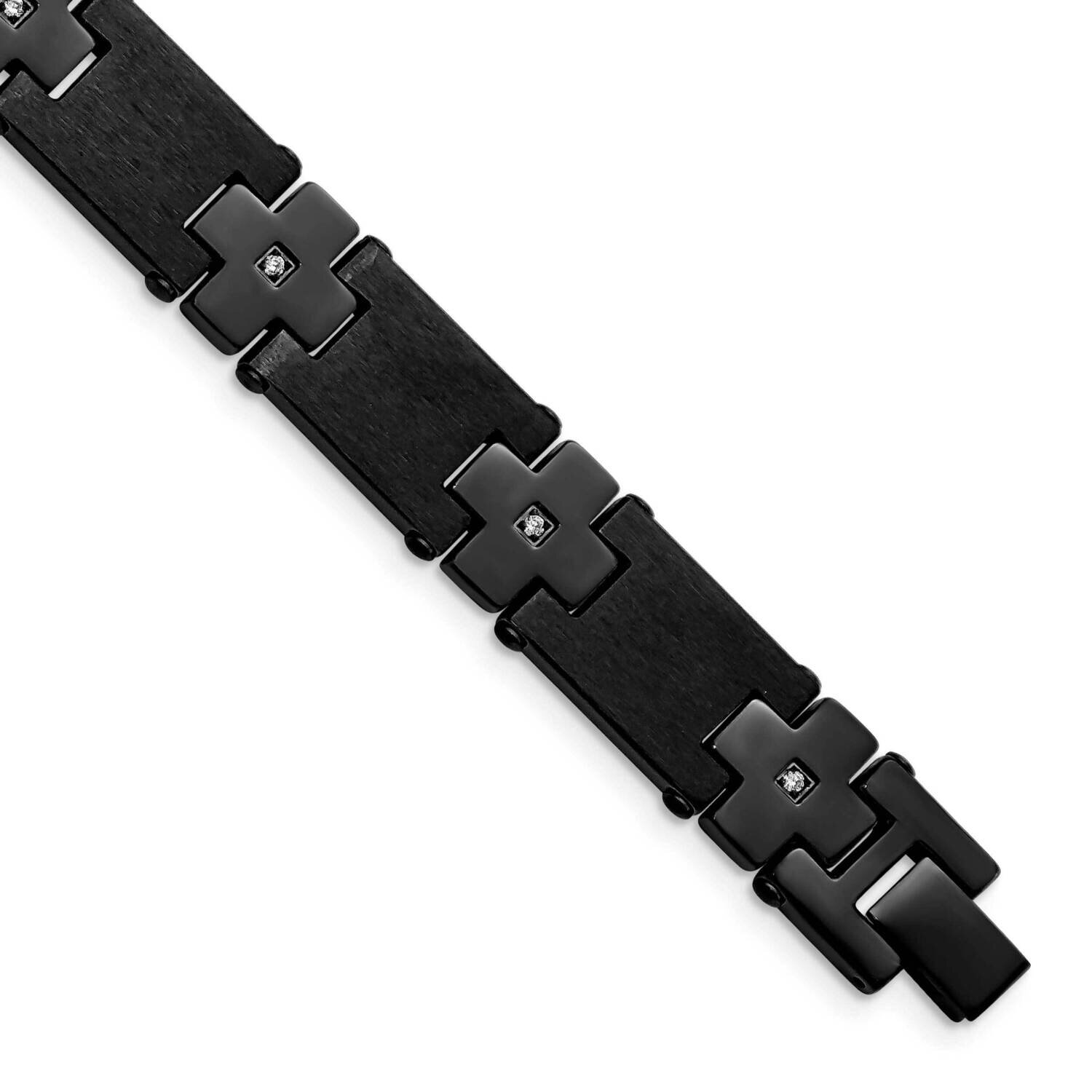 Polished Black IP-plated CZ Stone Stone 8 Inch Bracelet Stainless Steel Brushed SRB1409-8.25 by Chi…