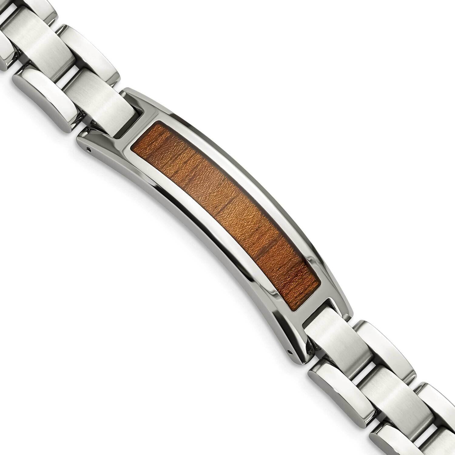 Brushed Wood Inlay Enameled Bracelet Stainless Steel Polished SRB1492-8.5