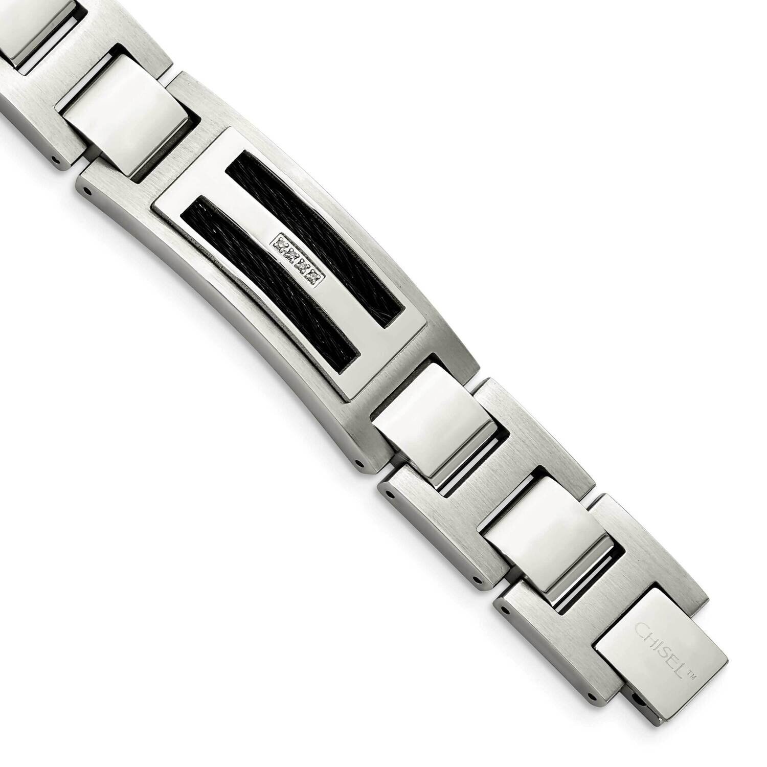 Matte Black IP-plated 0.05ct tw. Diamond Bracelet Stainless Steel Polished SRB1528-8.75 by Chisel, …