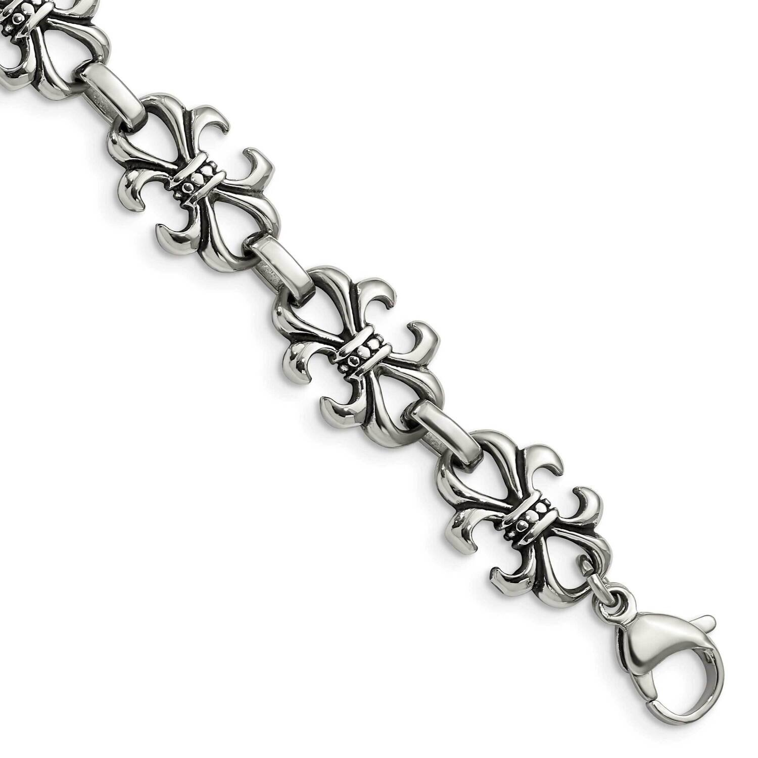 Antiqued Fleur de Lis Bracelet Stainless Steel Polished SRB1555-8.25
