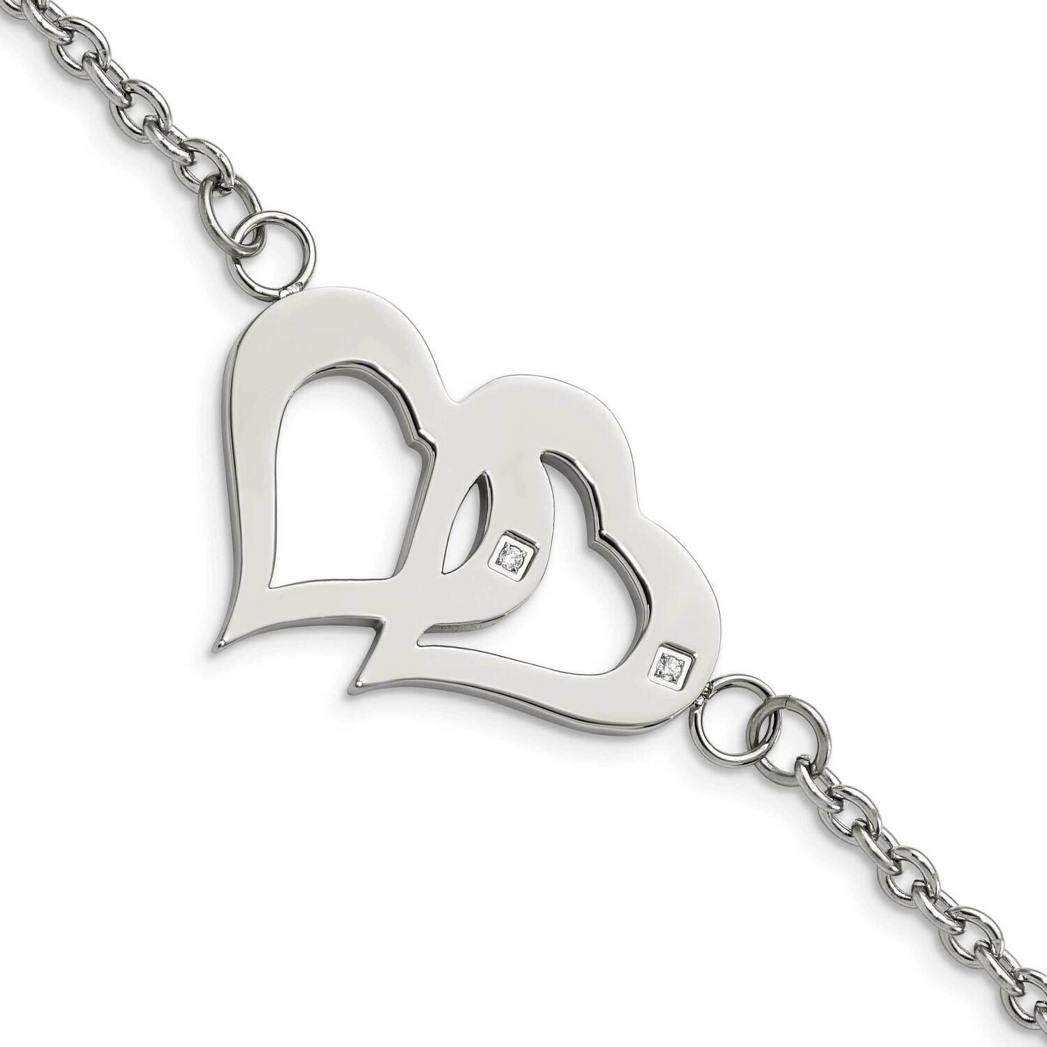 Hearts with CZ Stone 6.5 Inch 1.25 Inch . Extension Bracelet Stainless Steel Polished SRB1557-7.75 …