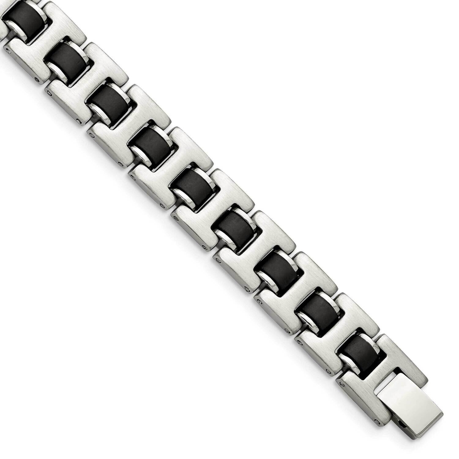 Black Rubber Bracelet Stainless Steel Brushed SRB1593-8.5 by Chisel, MPN: SRB1593-8.5, 191101391637