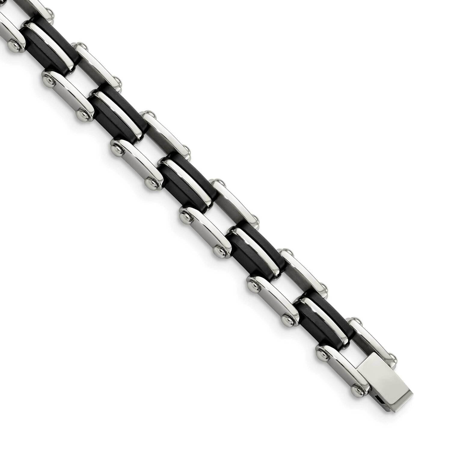 Black Rubber 8.75 Inch Bracelet Stainless Steel SRB175-8.75 by Chisel, MPN: SRB175-8.75, 8839577454…