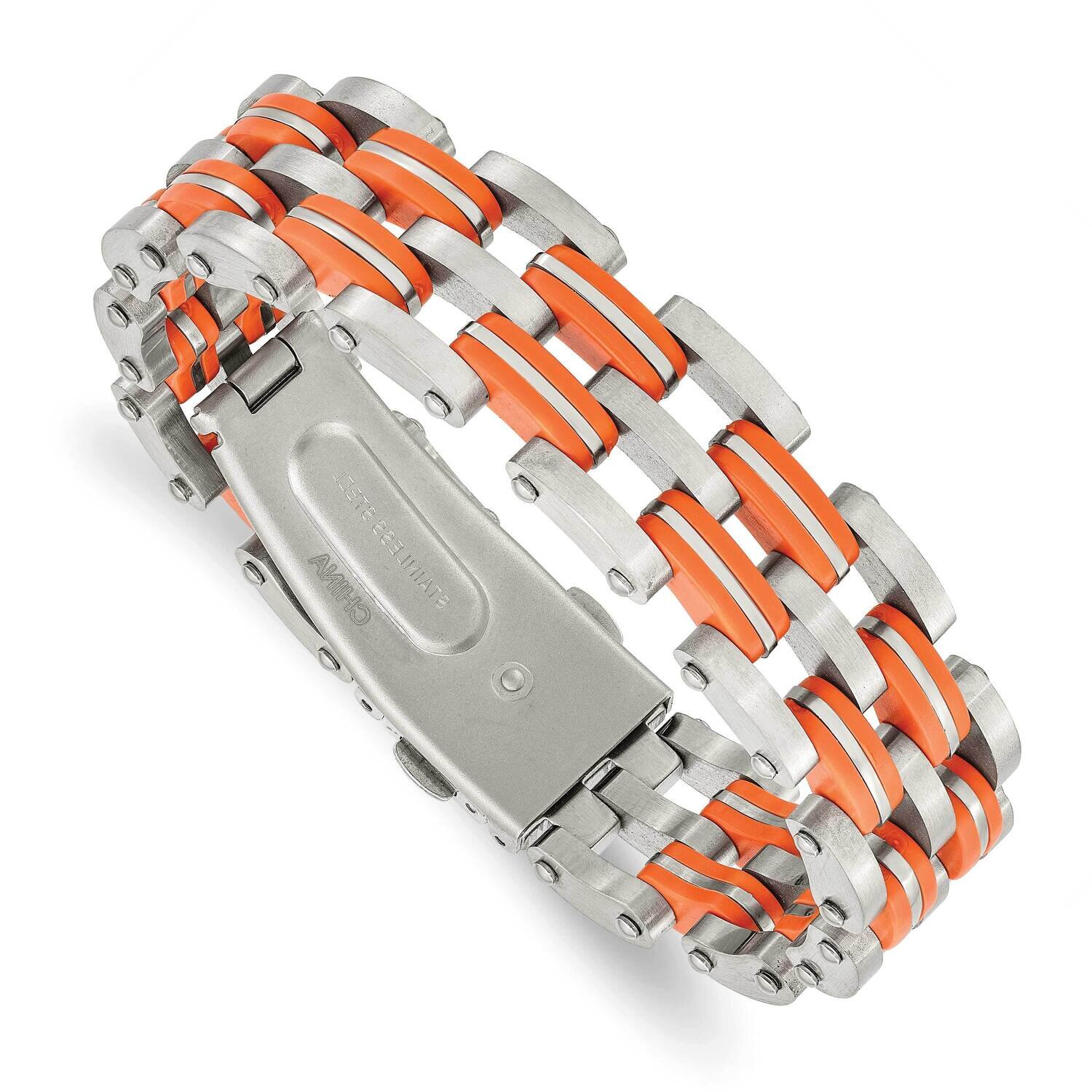 Orange Rubber 8 Inch Bracelet Stainless Steel SRB186-8 by Chisel, MPN: SRB186-8, 883957745558