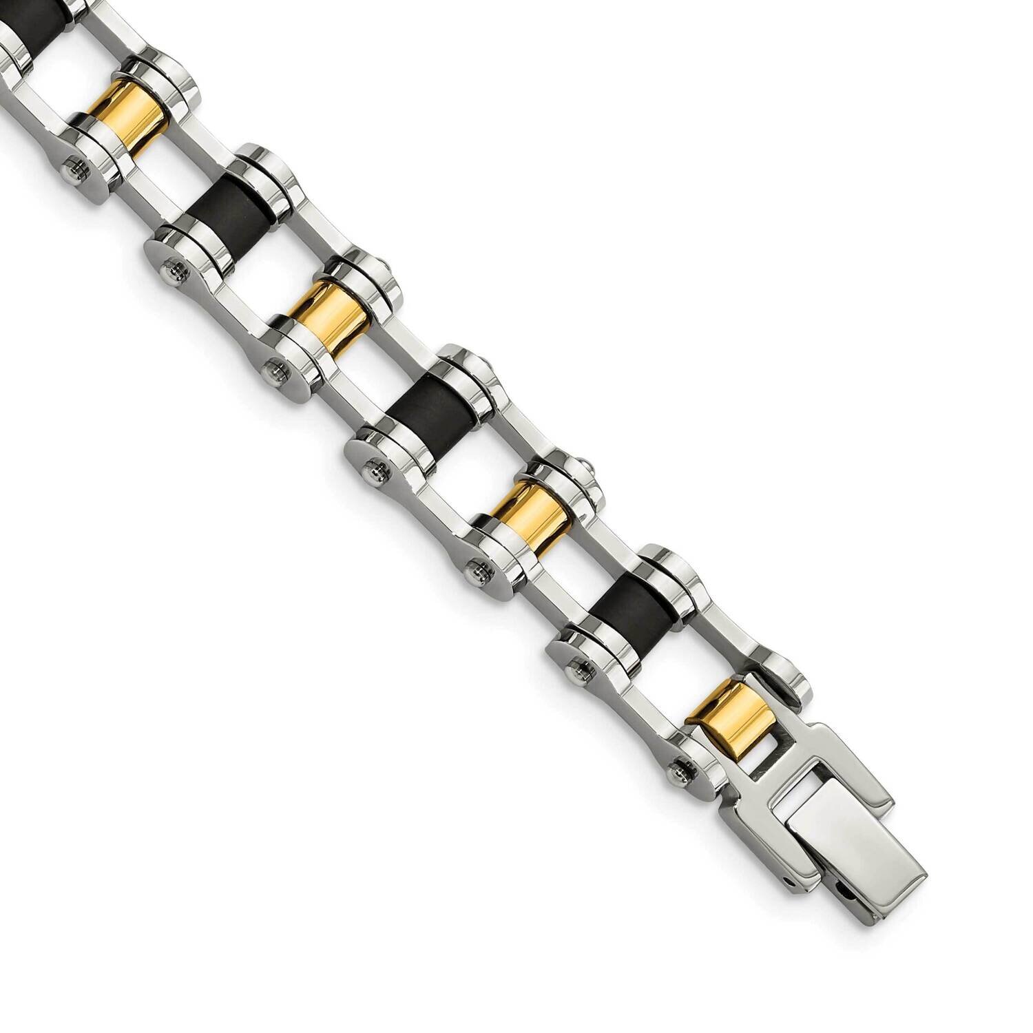 Yellow IP-plated and Black Rubber Bracelet Stainless Steel SRB190-8.75 by Chisel, MPN: SRB190-8.75,…