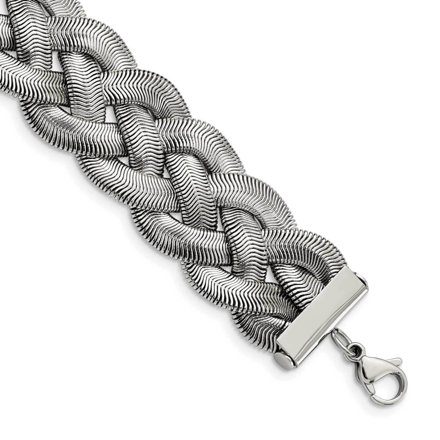 Braided with 1.25 Inch Extension Bracelet Stainless Steel Polished SRB2112-7