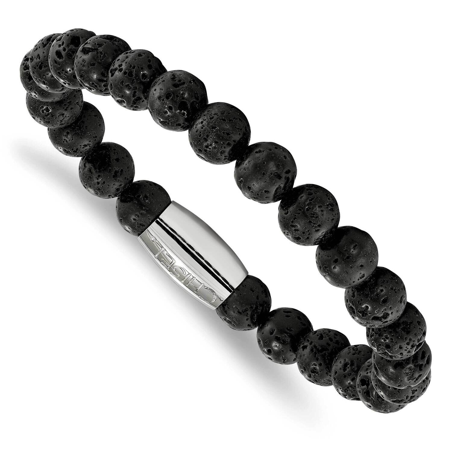Lava Rock Beaded Stretch Bracelet Stainless Steel Polished SRB2234 by Chisel, MPN: SRB2234, 1911010…