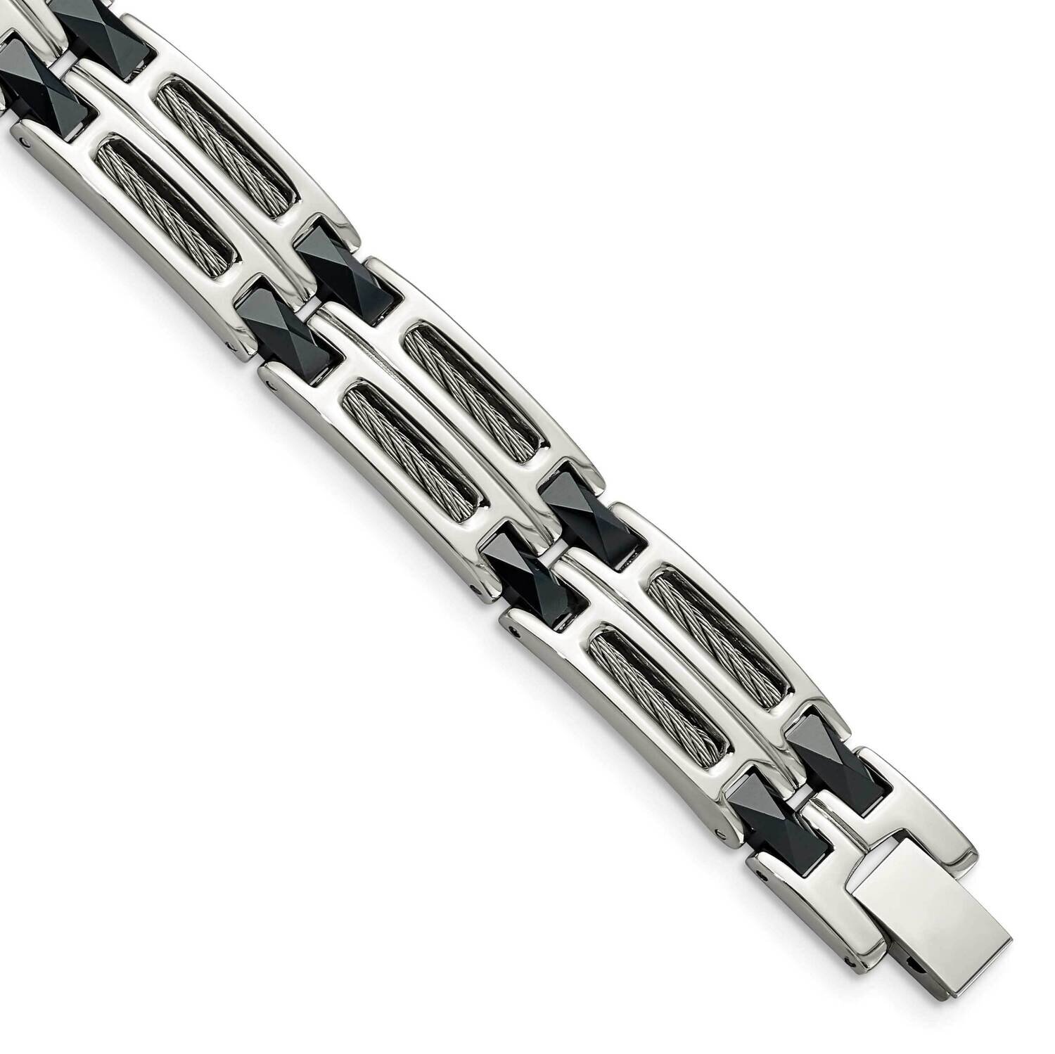 Blue Ceramic Fancy Link Bracelet Stainless Steel SRB338-8.75 by Chisel, MPN: SRB338-8.75, 883957746…