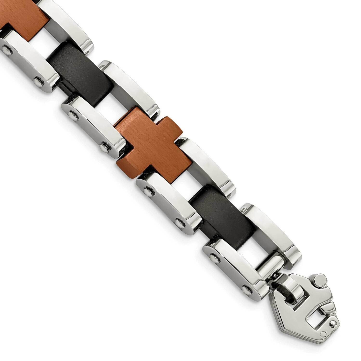 Brown & Black IP-plated 8.75 Inch Bracelet Stainless Steel SRB343-8.75