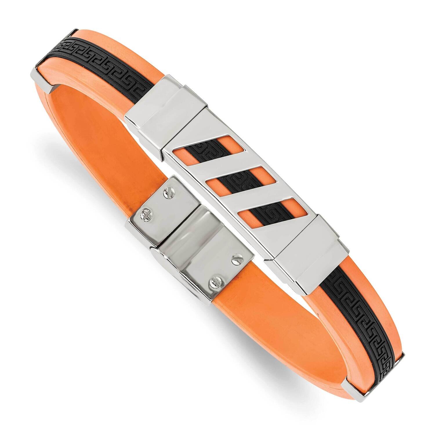 Black and Orange Rubber 8 Inch Bracelet Stainless Steel SRB357-8 by Chisel, MPN: SRB357-8, 88395774…