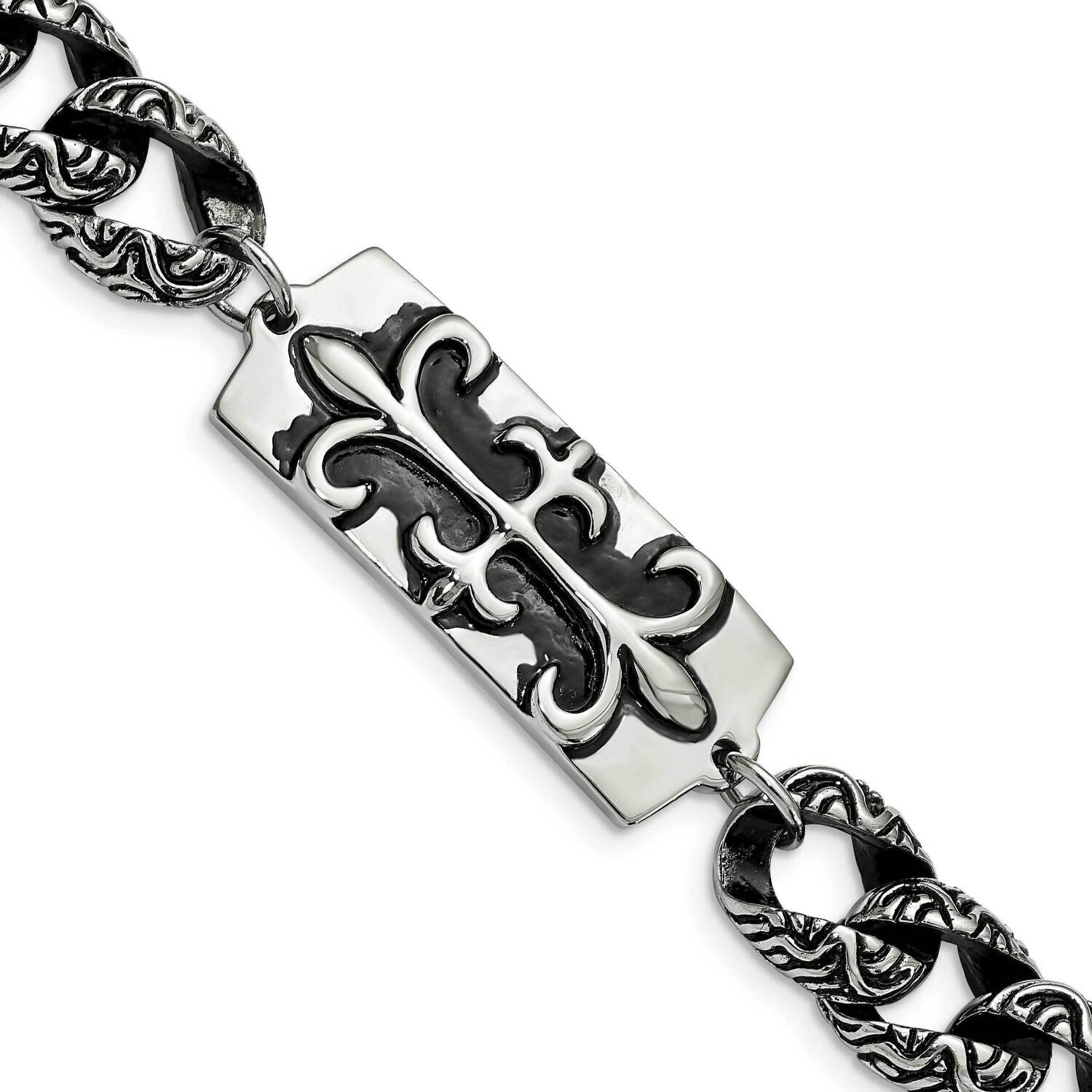 Fleur de Lis 9 Inch Bracelet Stainless Steel Antiqued SRB364-8.5 by Chisel, MPN: SRB364-8.5, 883957…