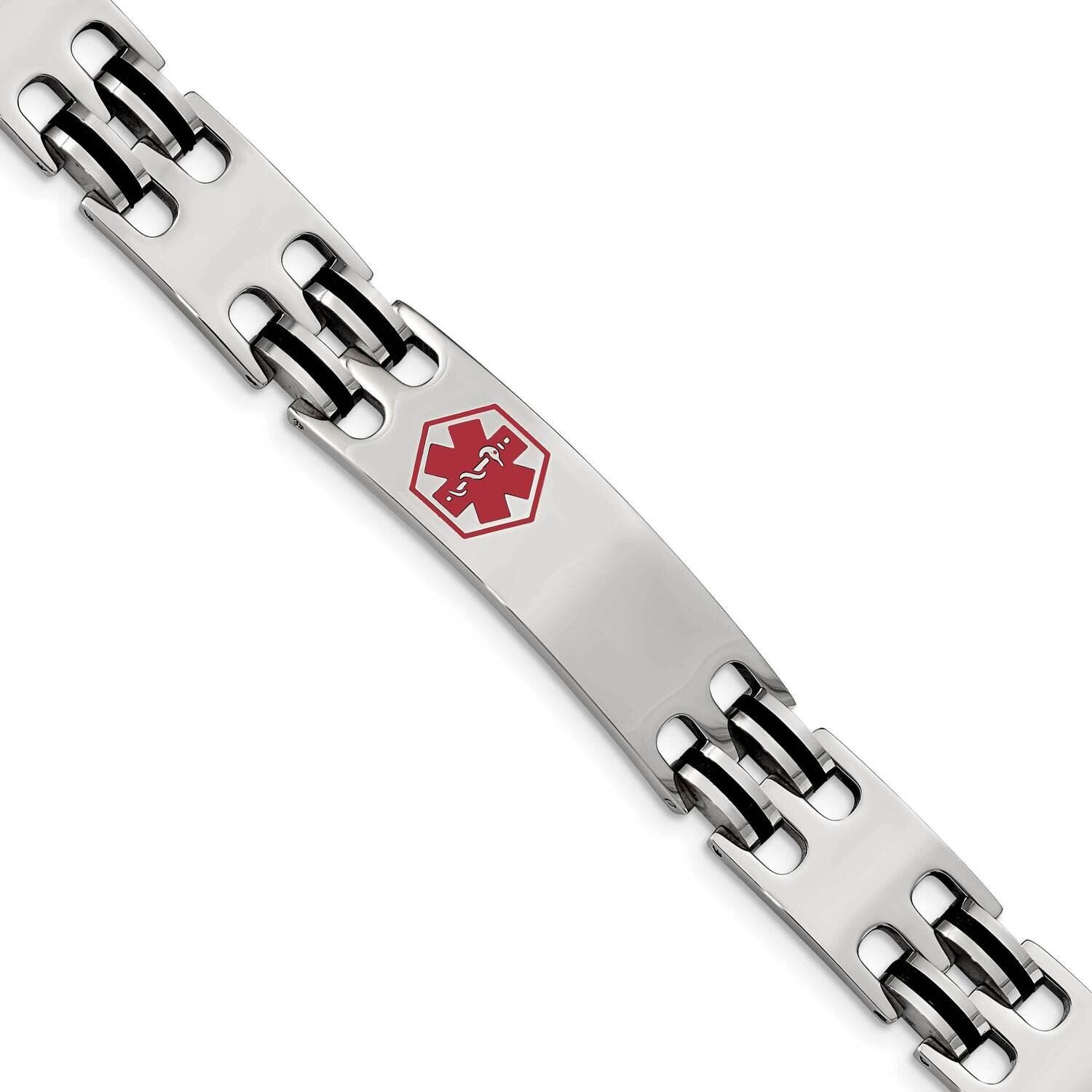 Black Rubber Red Enamel 8.25 Inch Medical Bracelet Stainless Steel SRB550-8.25 by Chisel, MPN: SRB5…