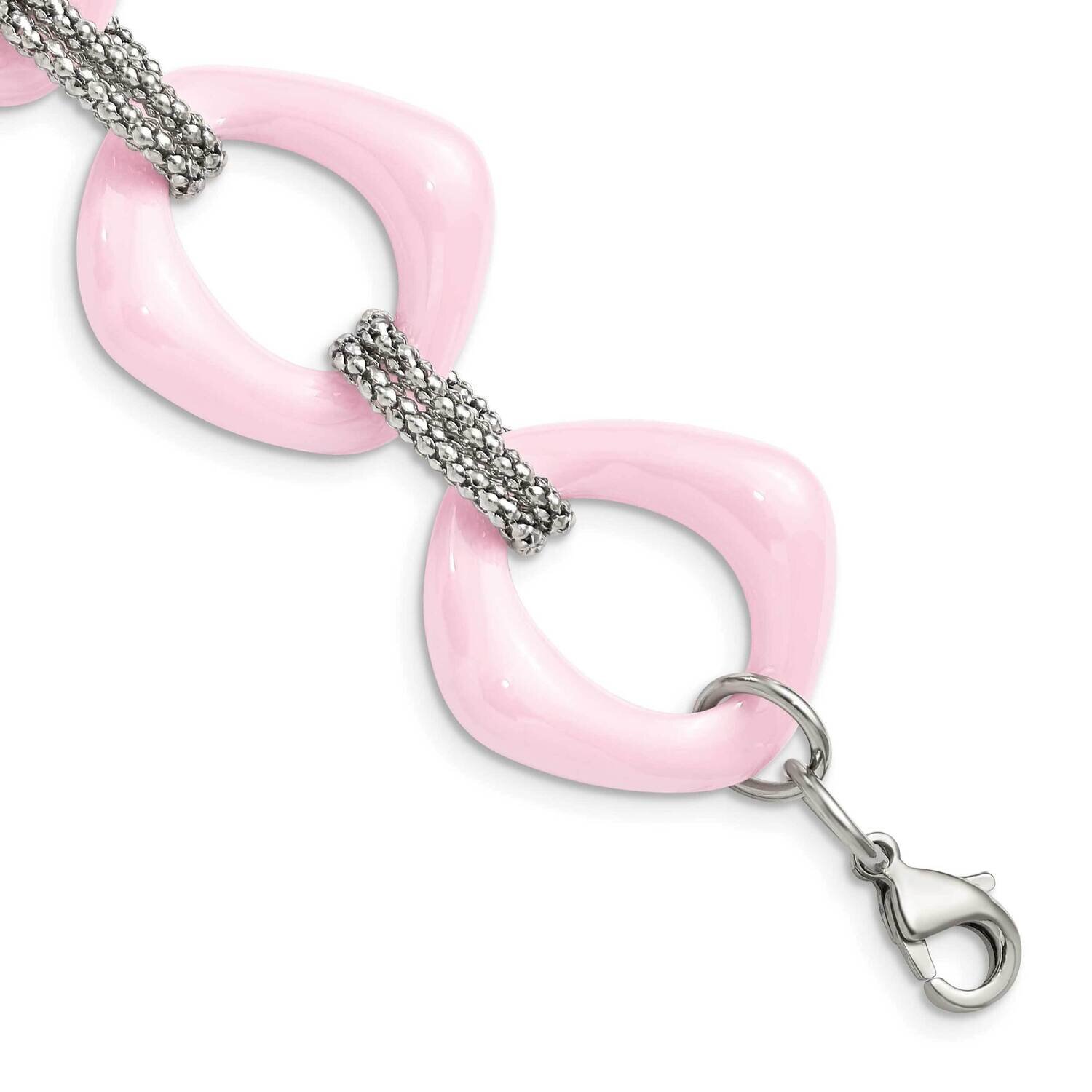 Pink Ceramic Link Bracelet Stainless Steel SRB561-8