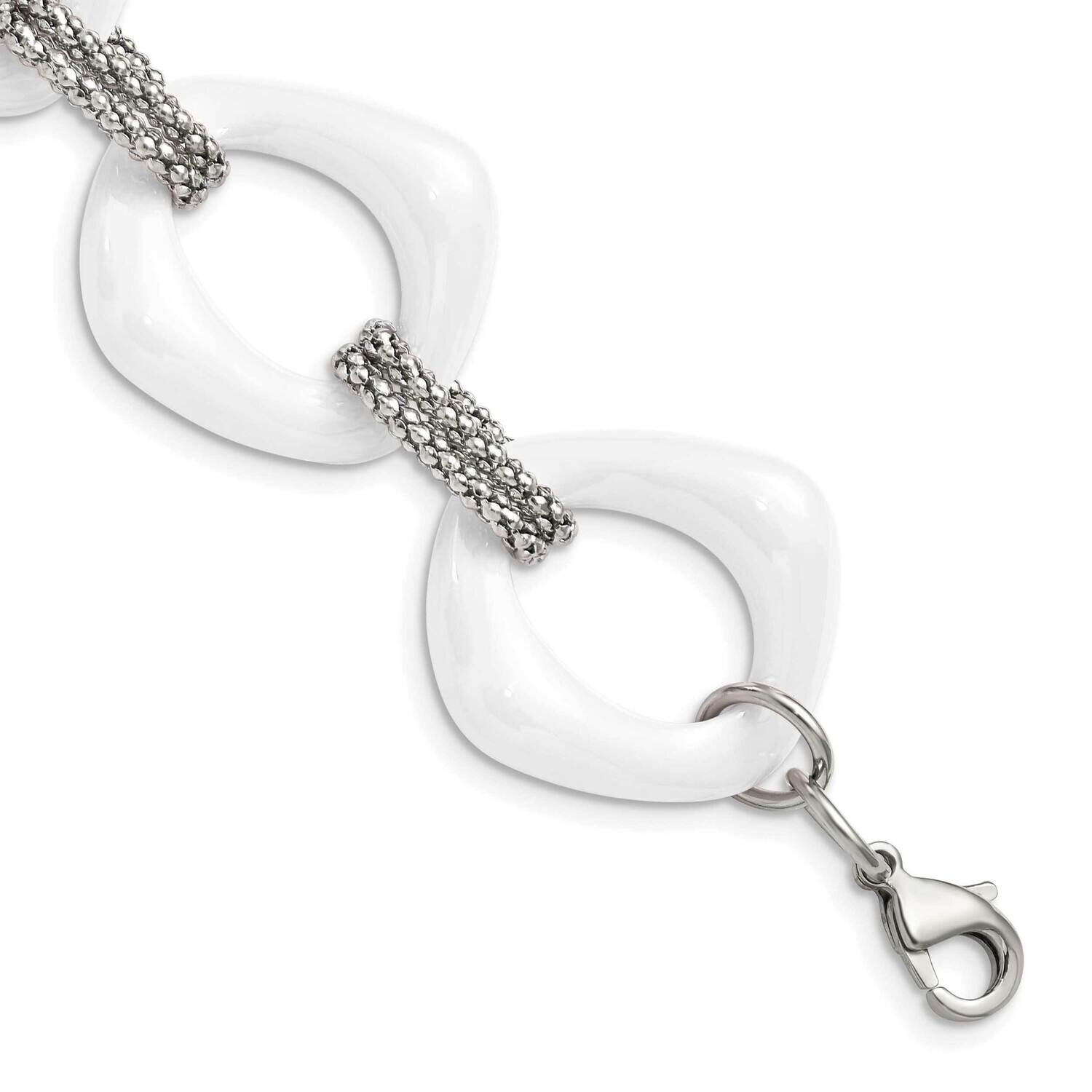 White Ceramic Link Bracelet Stainless Steel SRB562-8 by Chisel, MPN: SRB562-8, 883957509679