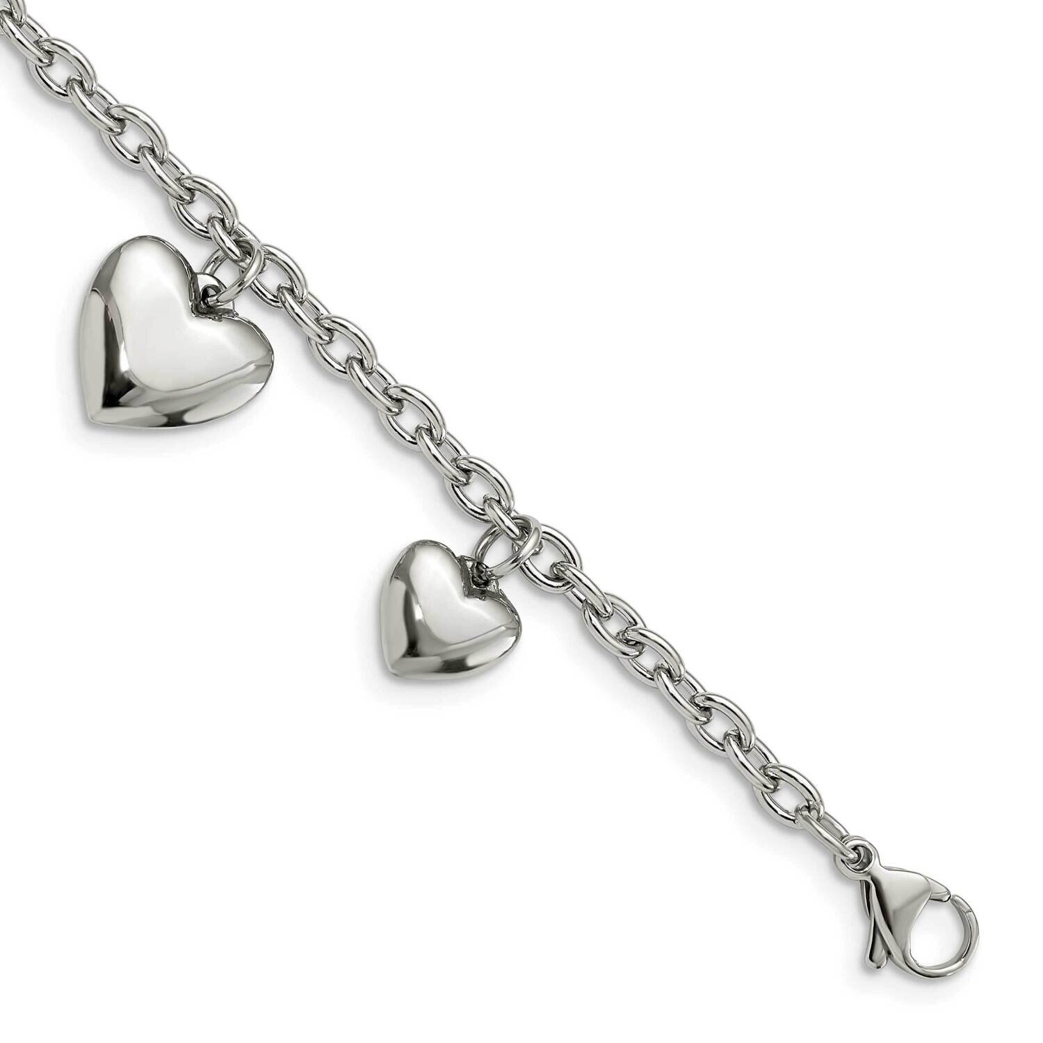 Hearts 8 Inch Bracelet Stainless Steel Polished SRB594-8 by Chisel, MPN: SRB594-8, 883957509747