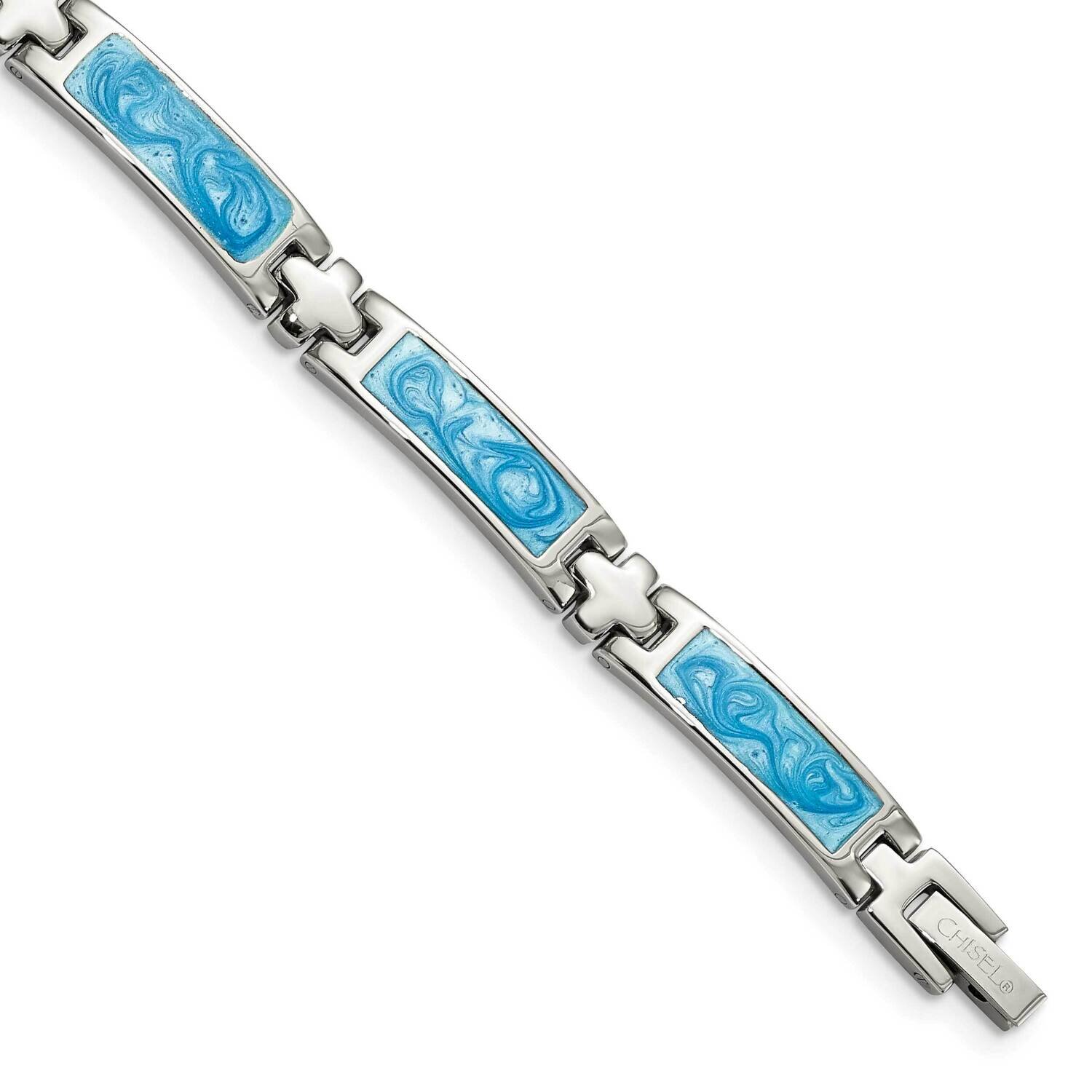 Blue Enamel 7.25 Inch Bracelet Stainless Steel SRB717-7.25