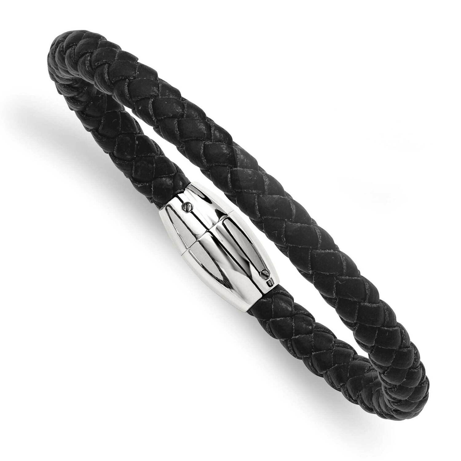 Black Leather 8.5 Inch Bracelet Stainless Steel SRB777-8.5 by Chisel, MPN: SRB777-8.5, 886774271507