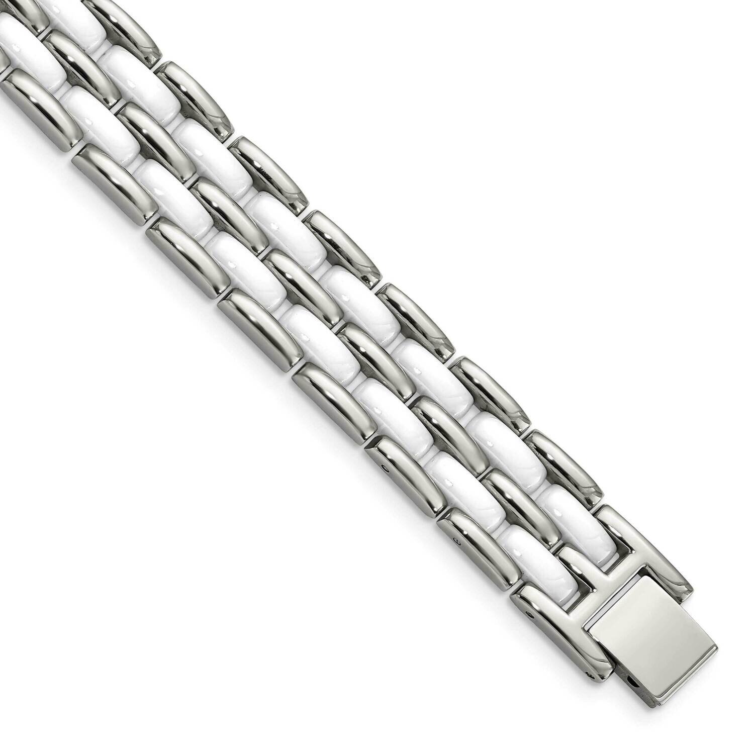 Double Row White Ceramic 8.25 Inch Bracelet Stainless Steel SRB799-8.25 by Chisel, MPN: SRB799-8.25…