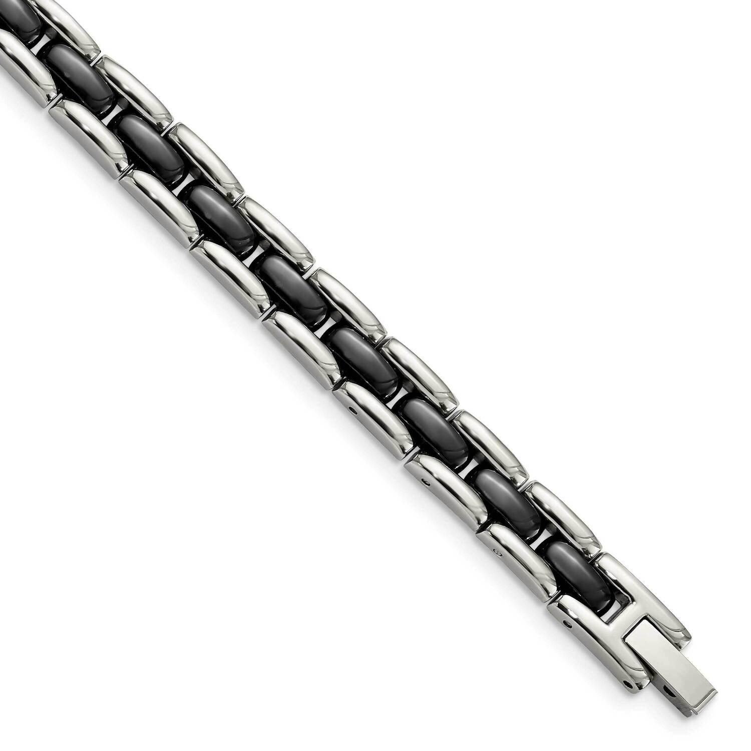 Black Ceramic 8 Inch Bracelet Stainless Steel SRB801-8 by Chisel, MPN: SRB801-8, 191101192692