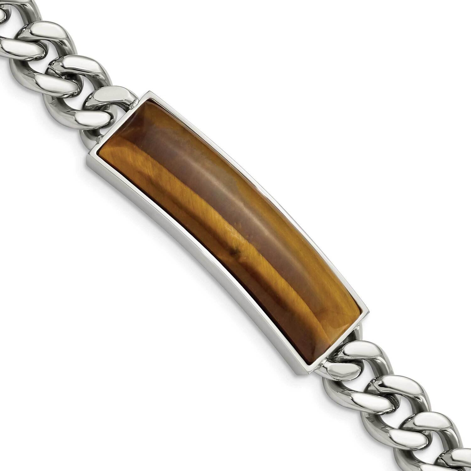 Tigers Eye &amp; Polished 8.25 Inch Bracelet Stainless Steel SRB838-8.25 by Chisel, MPN: SRB838-8.25, 8…