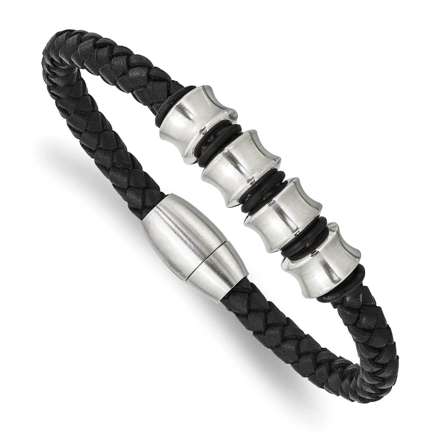 Leather 8.5 Inch Bracelet Stainless Steel SRB864-8.5 by Chisel, MPN: SRB864-8.5, 886774971575