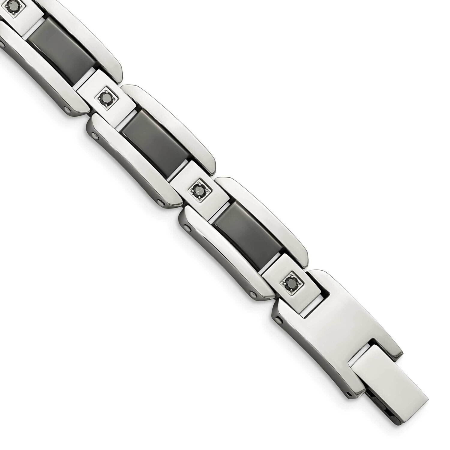 Black Enamel &amp; Black Diamonds 8.75 Inch Bracelet Stainless Steel SRB915-8.75 by Chisel, MPN: SRB915…