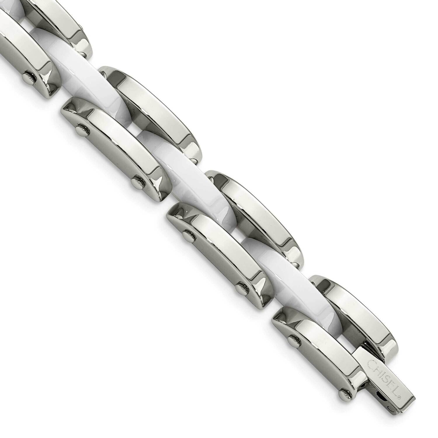 White Ceramic 7.5 Inch Bracelet Stainless Steel SRB943-7.5 by Chisel, MPN: SRB943-7.5, 191101192616