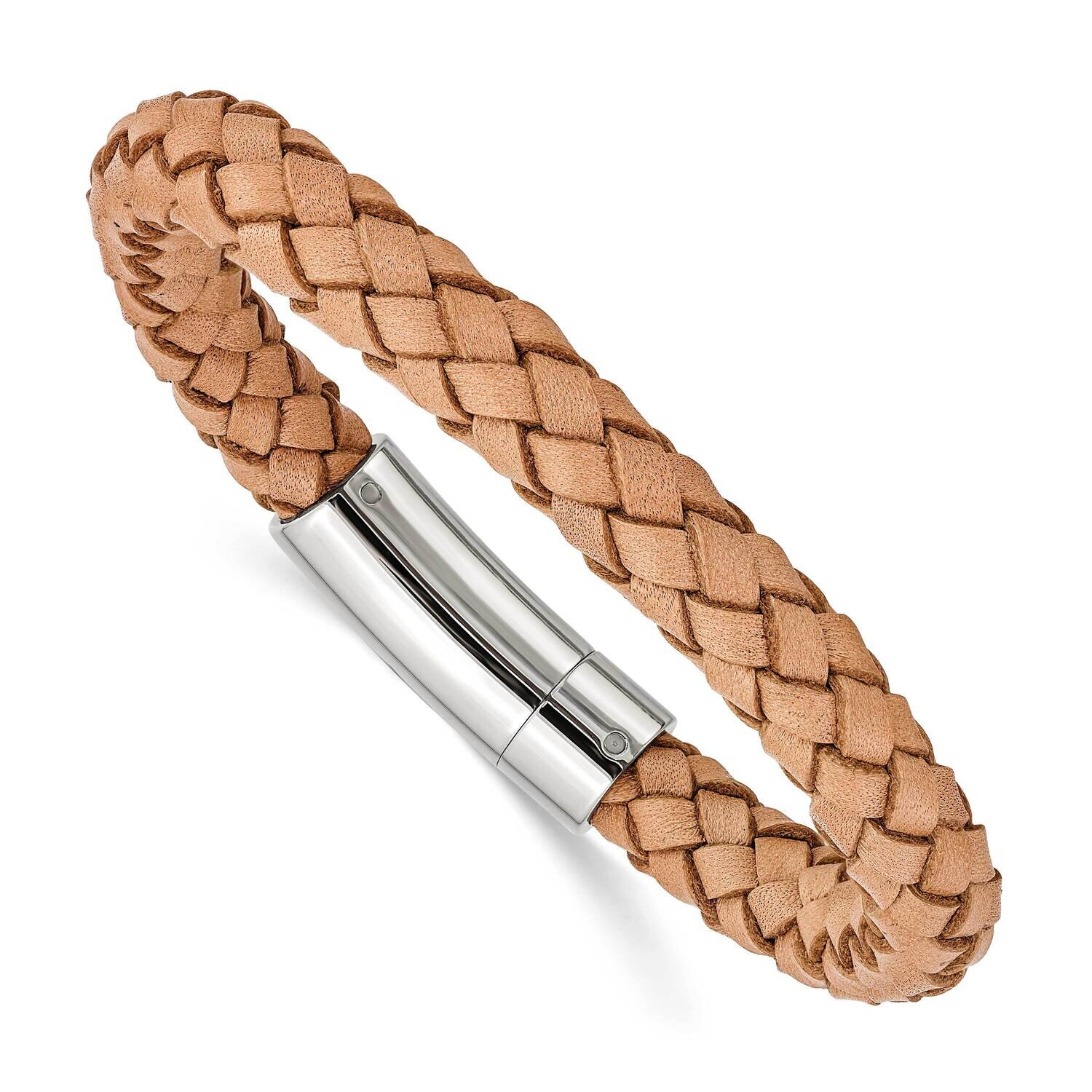 Light Tan Leather 8.5 Inch Bracelet Stainless Steel SRB978-8.5 by Chisel, MPN: SRB978-8.5, 88677419…