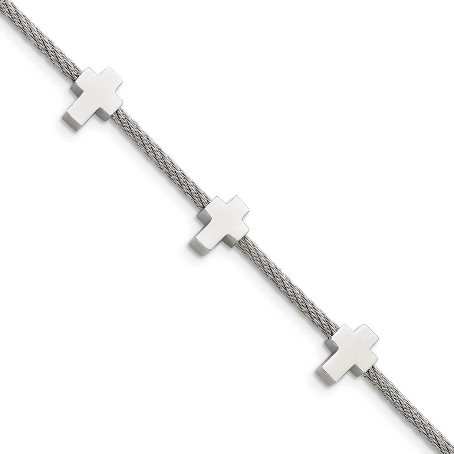 Crosses on Twisted Wire 7.5 Inch Extension Bracelet Stainless Steel SRB985-7.5 by Chisel, MPN: SRB9…