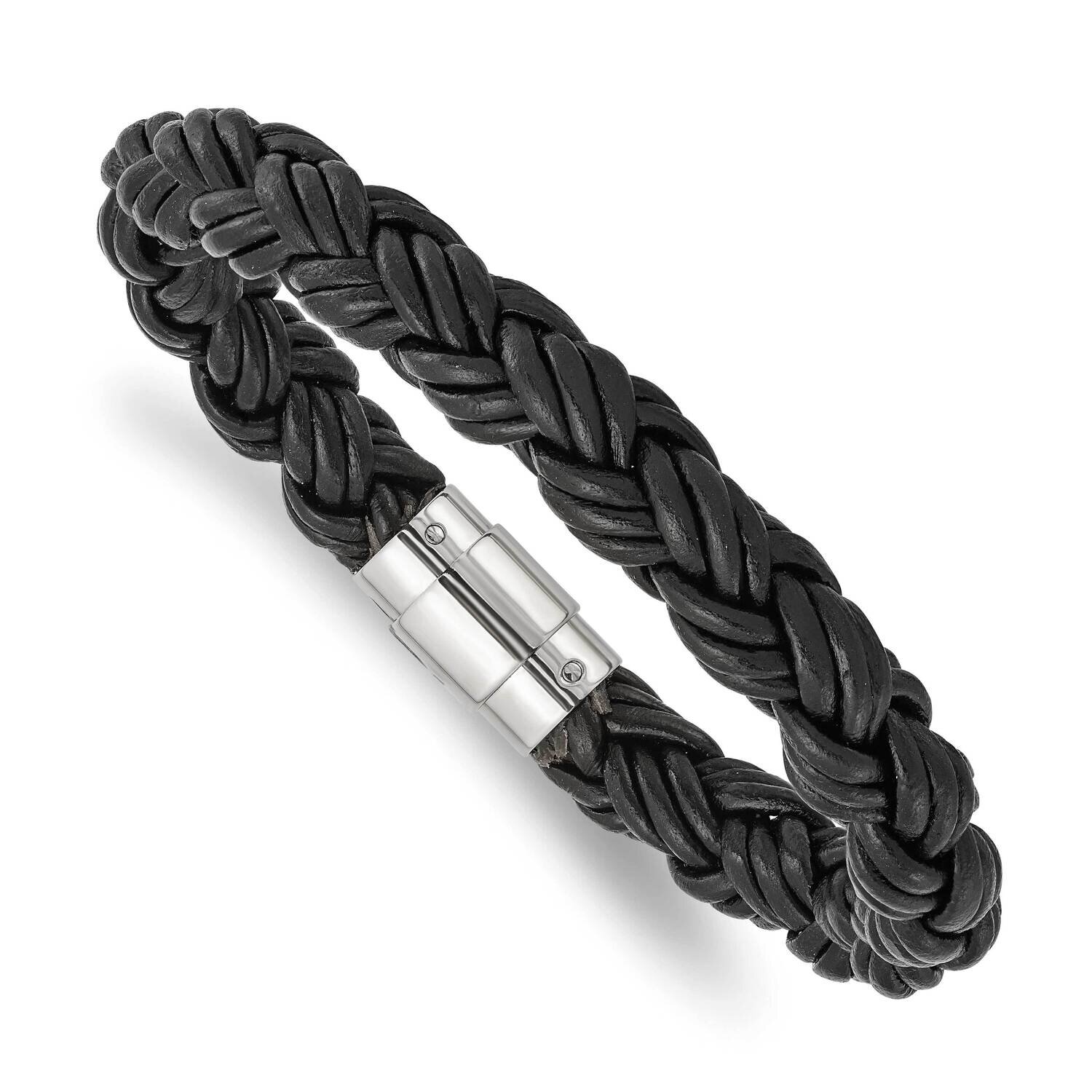 Black Leather Bracelet Stainless Steel SRB999-8.5 by Chisel, MPN: SRB999-8.5, 886774193892