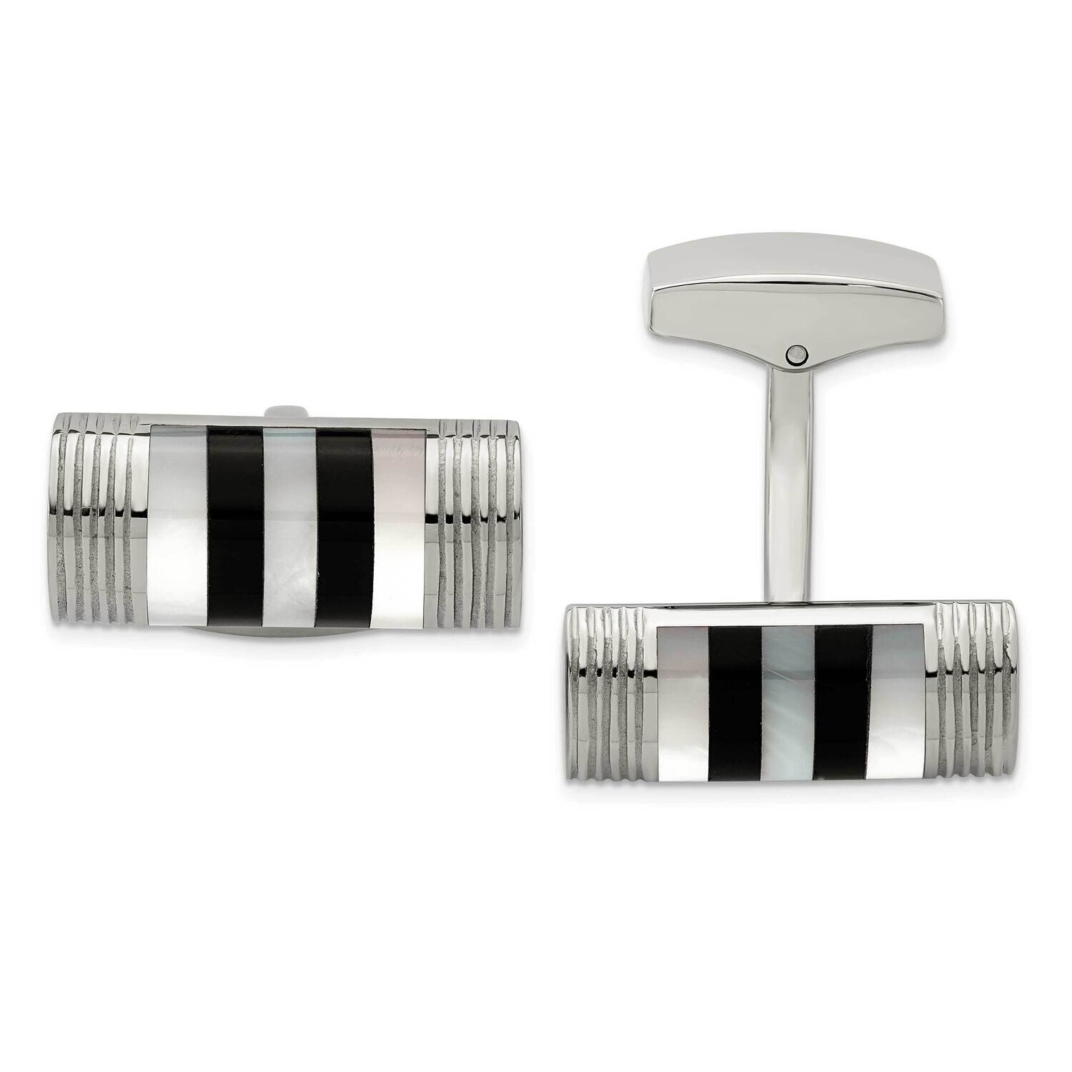 Mother of Pearl And Onyx Cufflinks Stainless Steel Polished SRC317