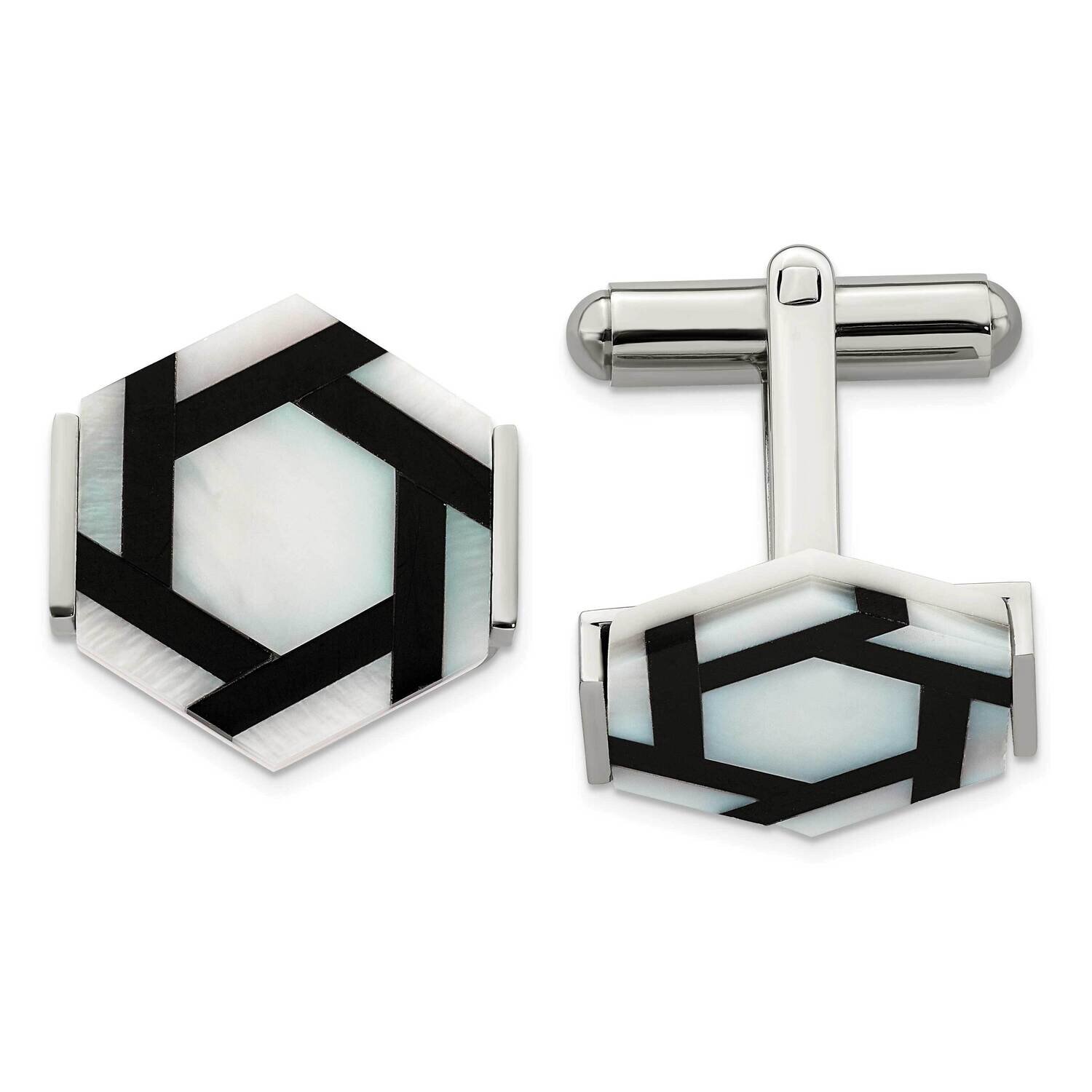 Hexagon Mother Of Pearl/Blk Agate Cufflinks Stainless Steel Polished SRC322 by Chisel, MPN: SRC322,…