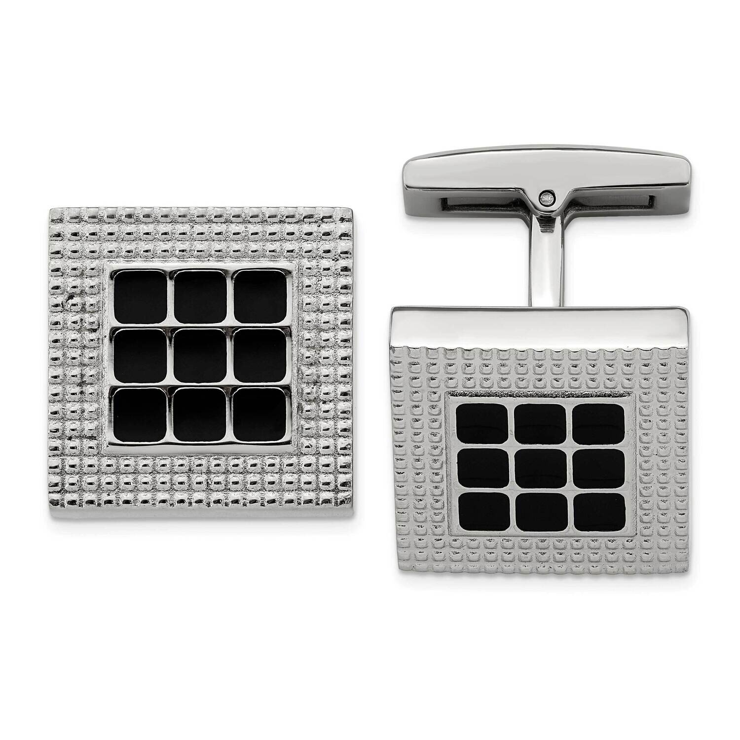 Black Rubber Square Cufflinks Stainless Steel Polished SRC330