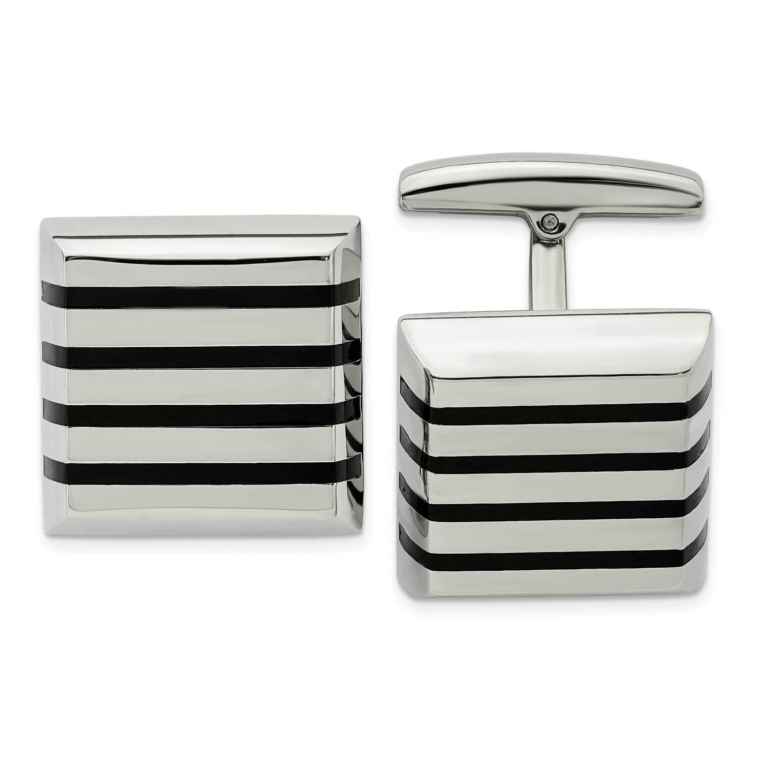 Black Rubber Square Cufflinks Stainless Steel Polished SRC331