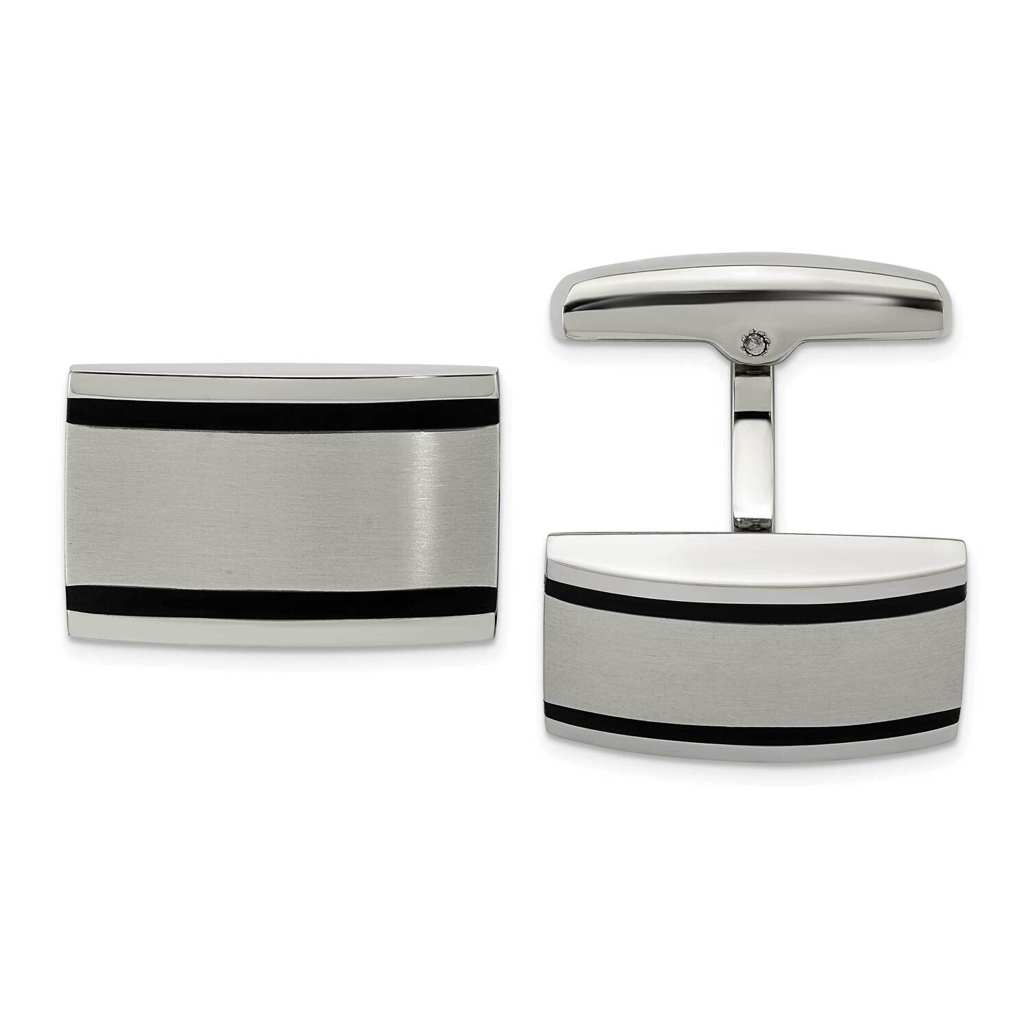 Black Rubber Rectangle Cufflinks Stainless Steel Brushed and Polished SRC335
