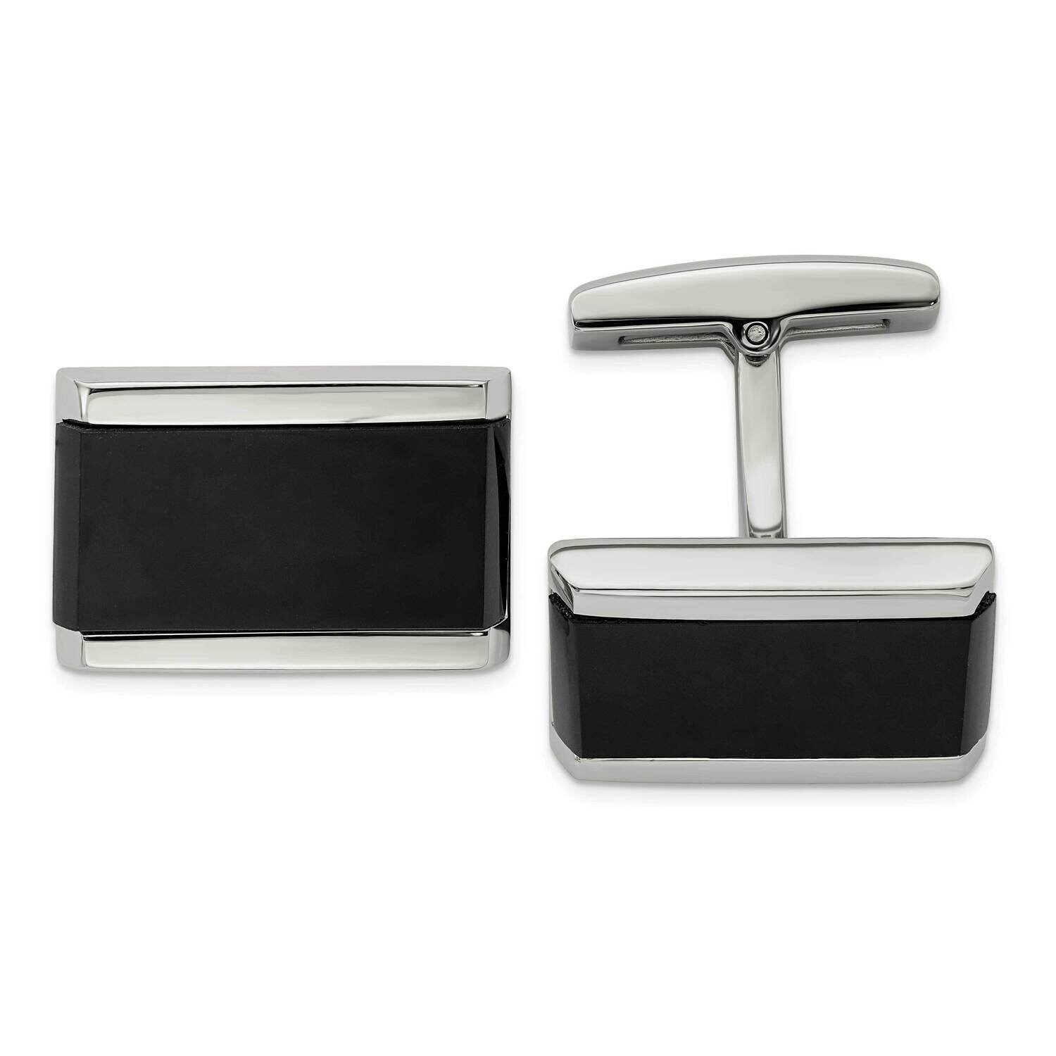 Black Onyx Rectangle Cufflinks Stainless Steel Polished SRC338