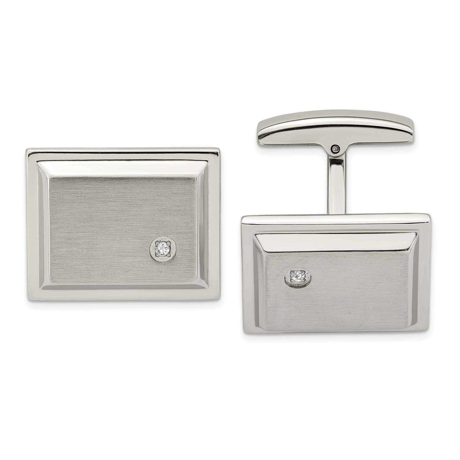 CZ Stone Stone Rectangle Cufflinks Stainless Steel Brushed and Polished SRC352