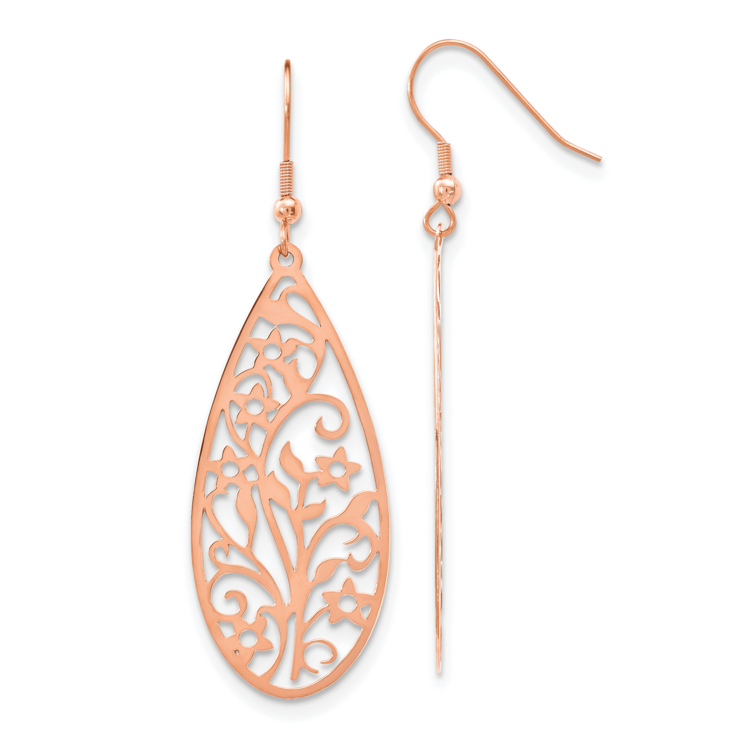 Rose IP-plated Flower Shepherd Hook Earrings Stainless Steel Polished SRE1162 by Chisel, MPN: SRE11…