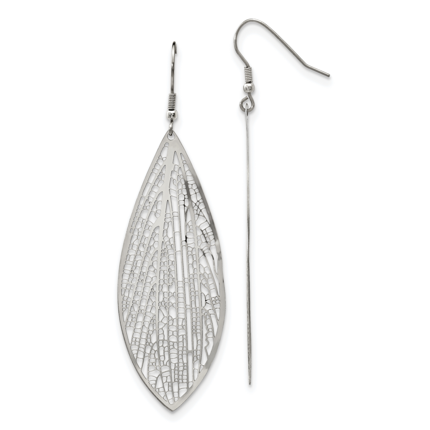 Leaf Dangle Shepherd Hook Earrings Stainless Steel Polished SRE1213 by Chisel, MPN: SRE1213, 191101…