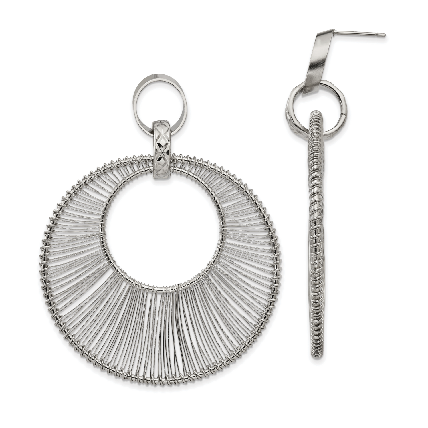 Wire Circle Post Dangle Earrings Stainless Steel Polished SRE834