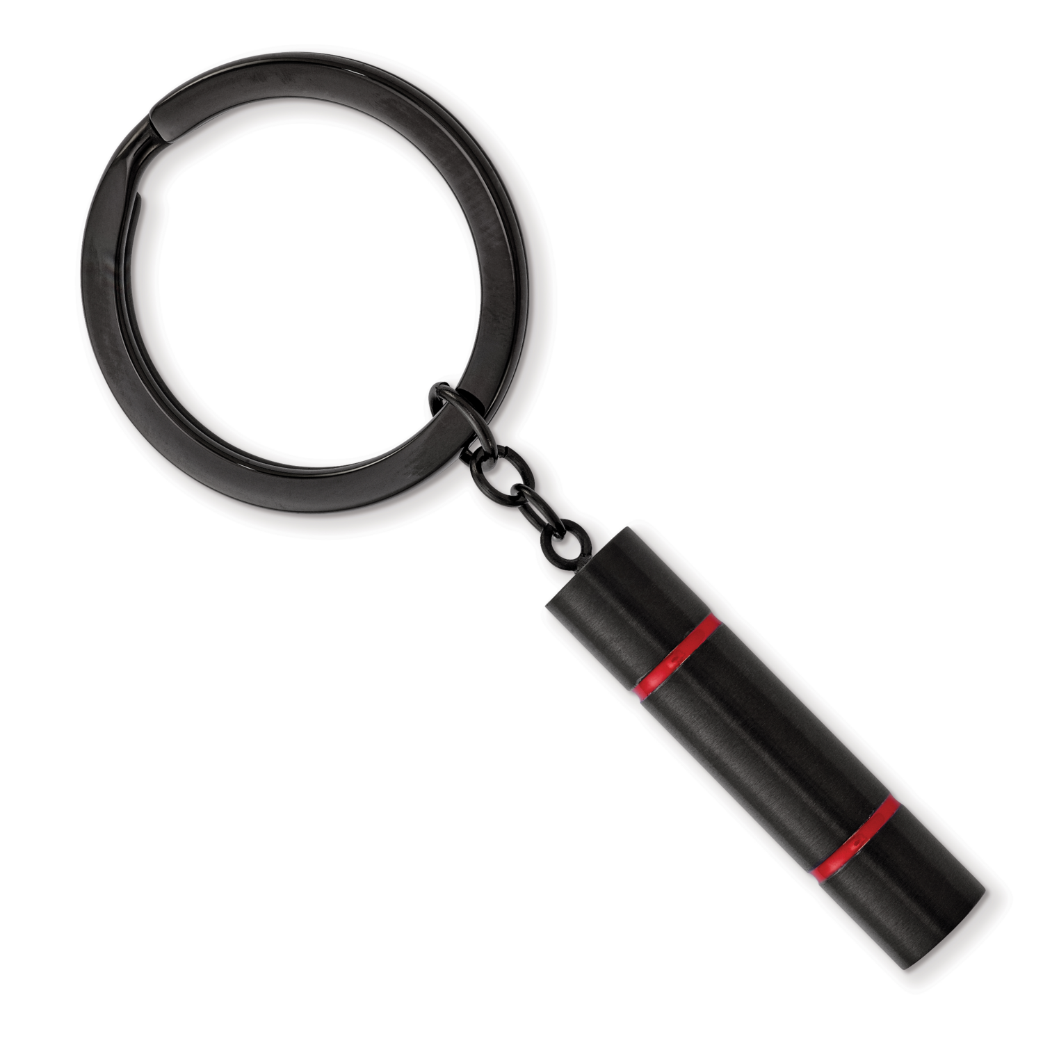 Black IP-plated Red Enamel Key Ring Stainless Steel Brushed and Polished SRK159