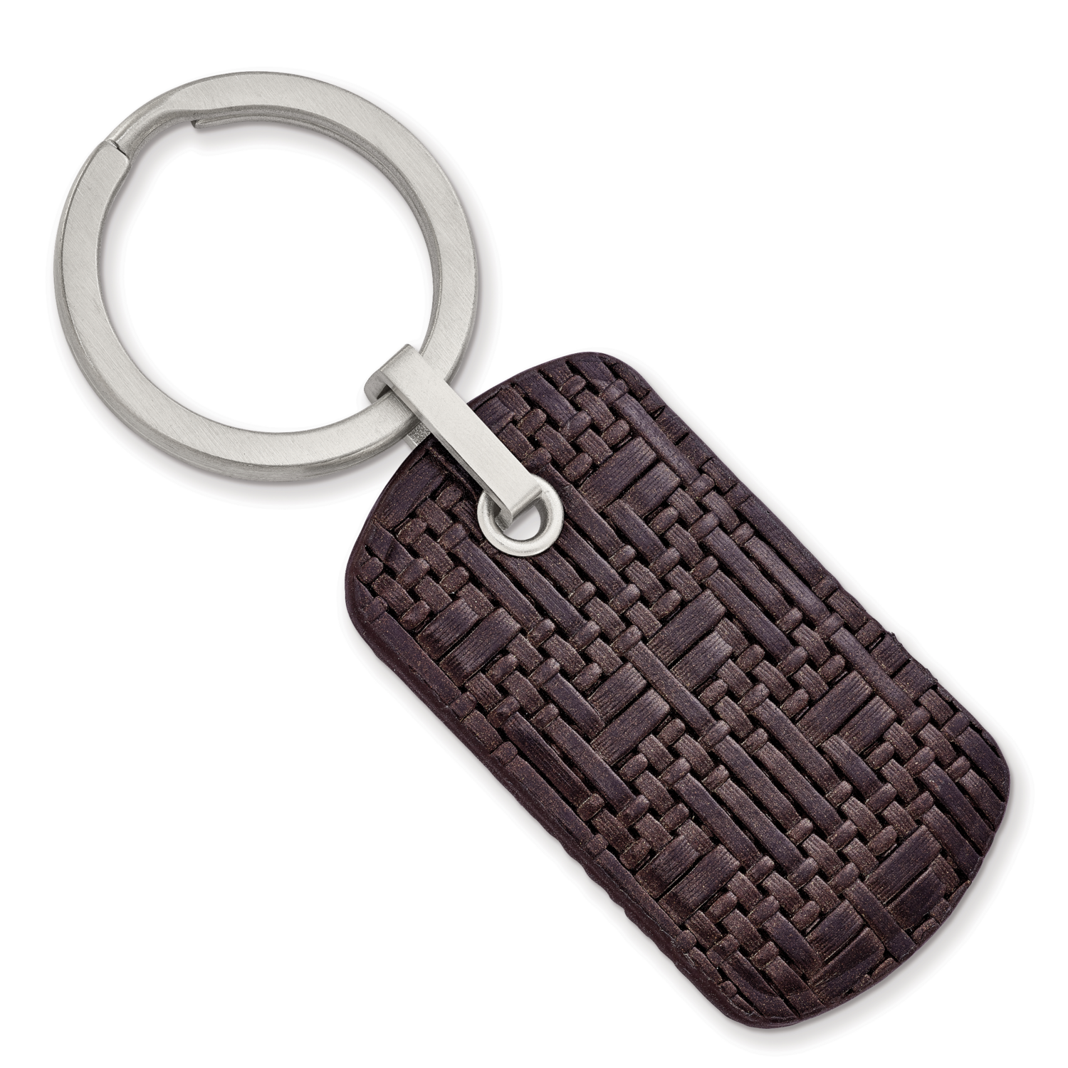 Brown Woven &amp; Stitched Leather Key Ring Stainless Steel Brushed SRK163 by Chisel, MPN: SRK163, 1911…