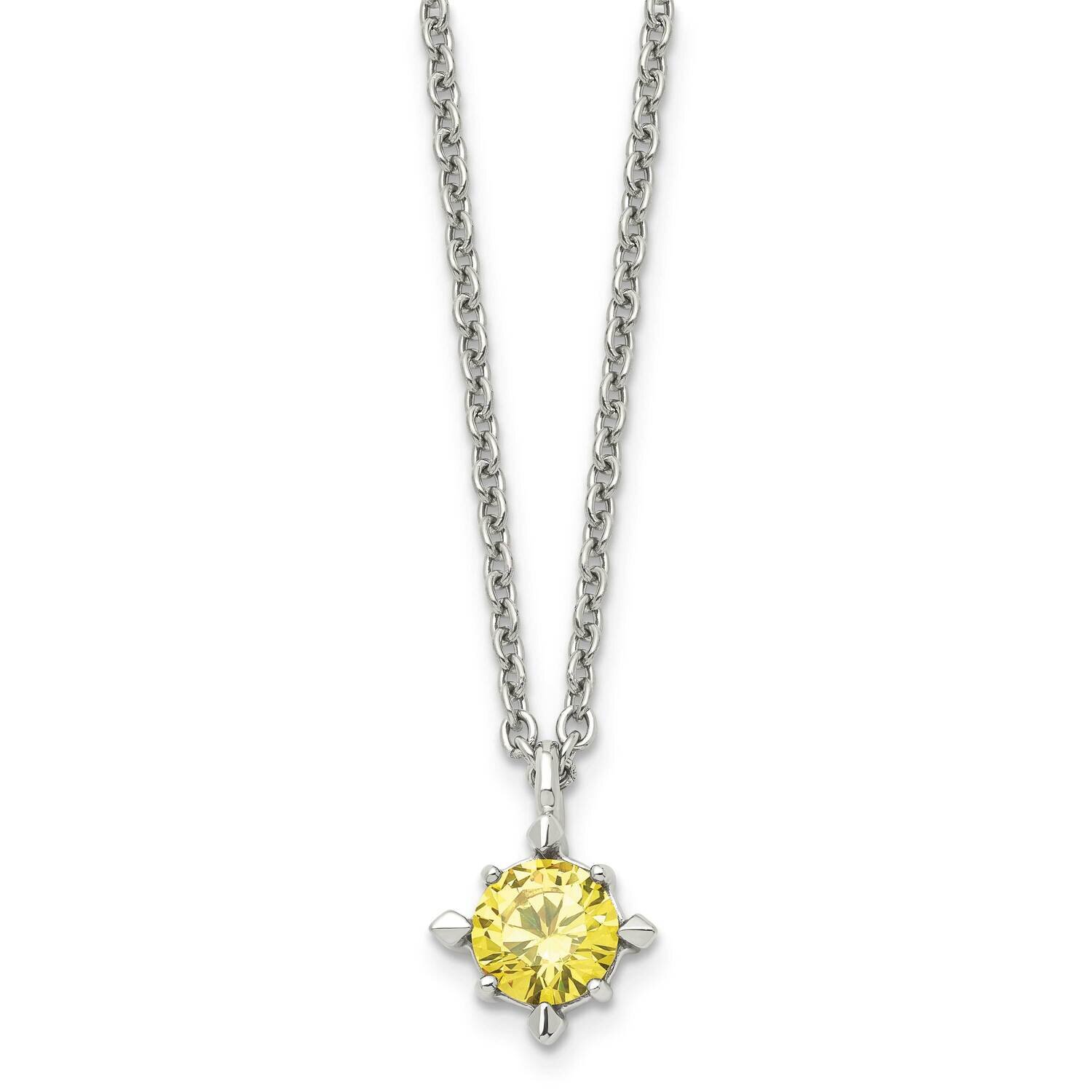 Yellow CZ Stone Stone Pendant 18 Inch Necklace Stainless Steel SRN1021-18 by Chisel, MPN: SRN1021-1…