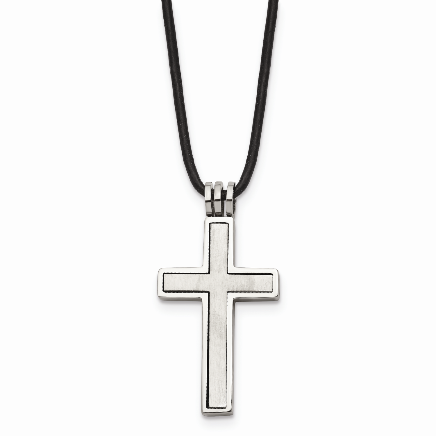 Leather Cord Cross Necklace Stainless Steel SRN102-18 by Chisel, MPN: SRN102-18, 883957747989