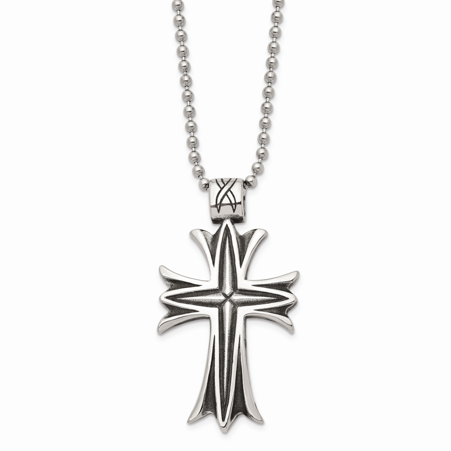 Antiqued Cross 24 Inch Necklace Stainless Steel Polished SRN1044-24