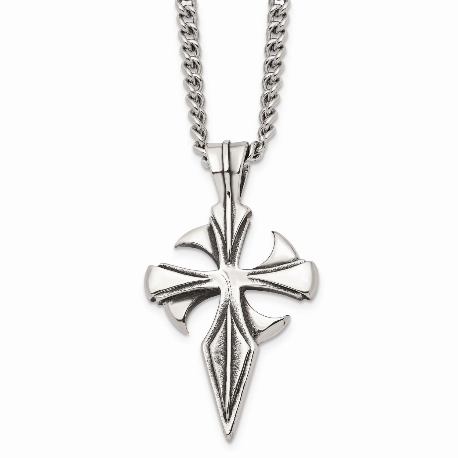 Antiqued Dagger Cross 22 Inch Necklace Stainless Steel Polished SRN1045-22
