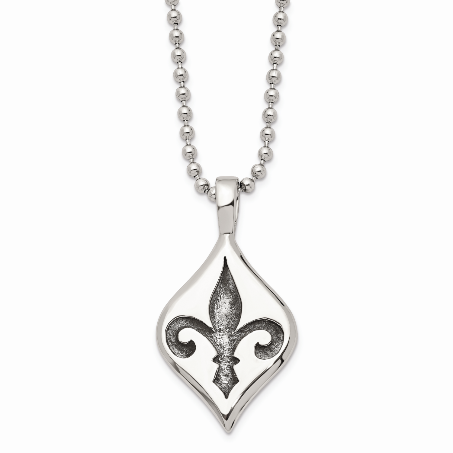 Polished Fleur de lis Necklace Stainless Steel Antiqued SRN1050-22